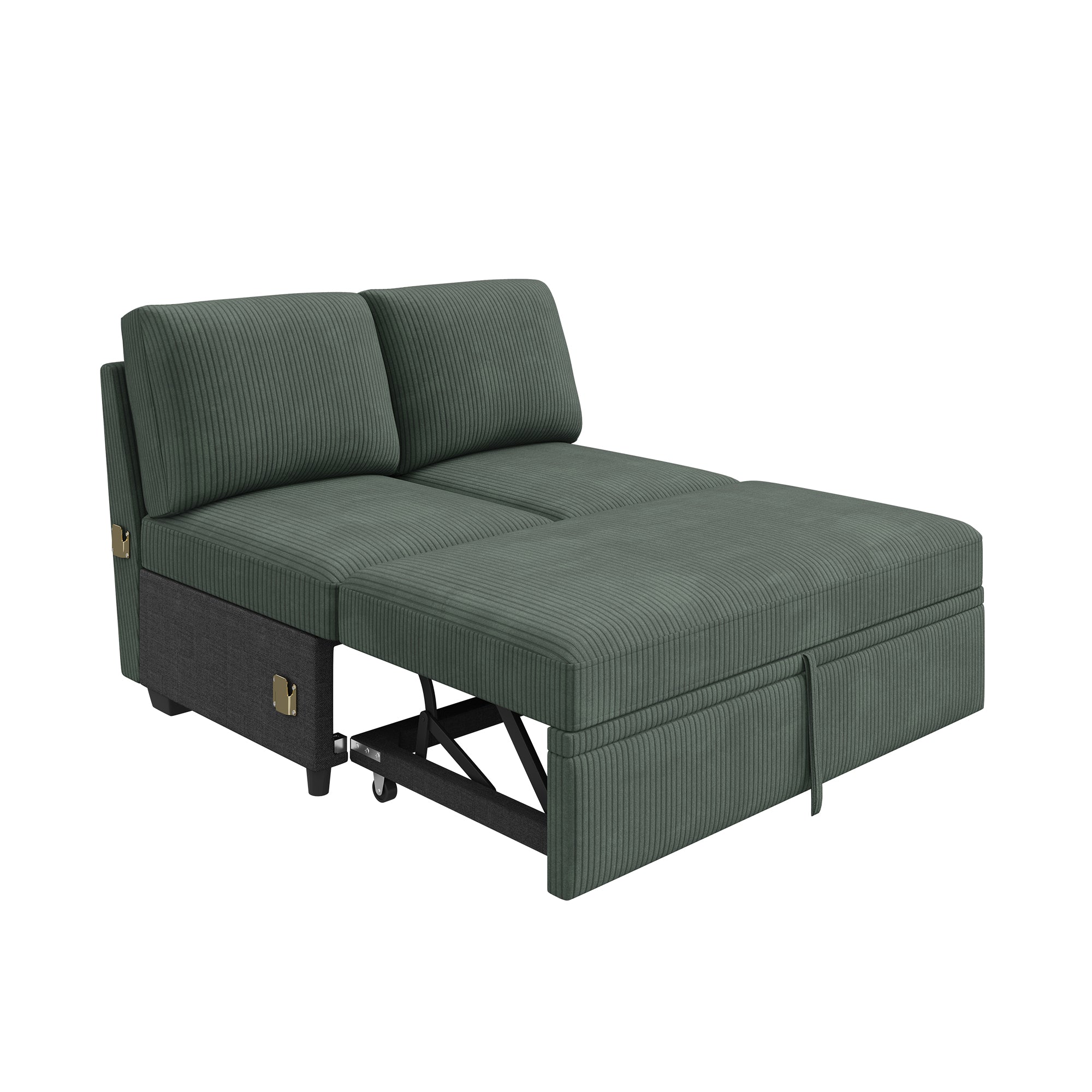 HONBAY 1 Piece Modular Sectional Pull Out Bed #Color_Corduroy Green