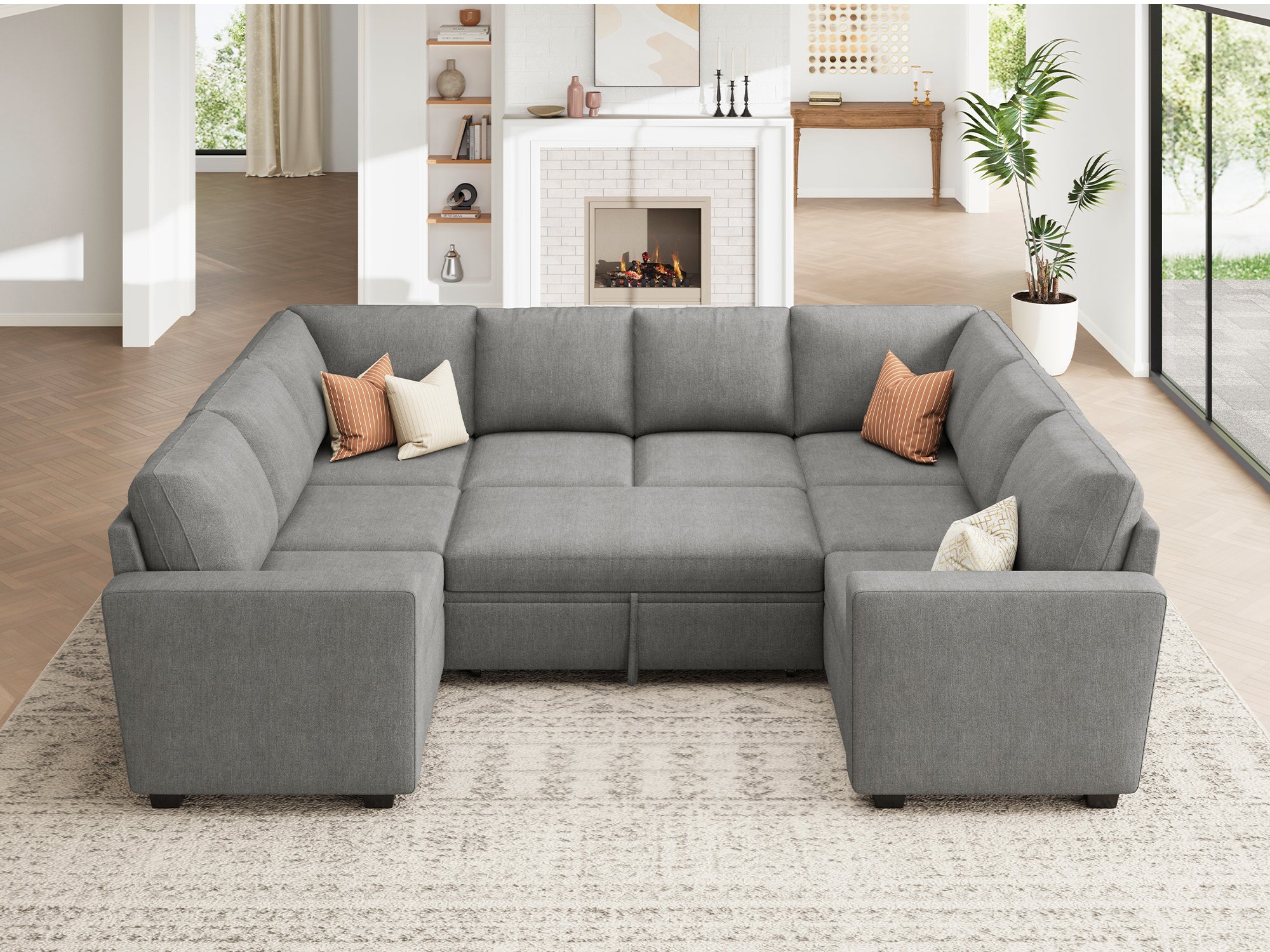 HONBAY 8-Piece Modular Sleeper Sectional With Storage Space #Color_Warm Grey