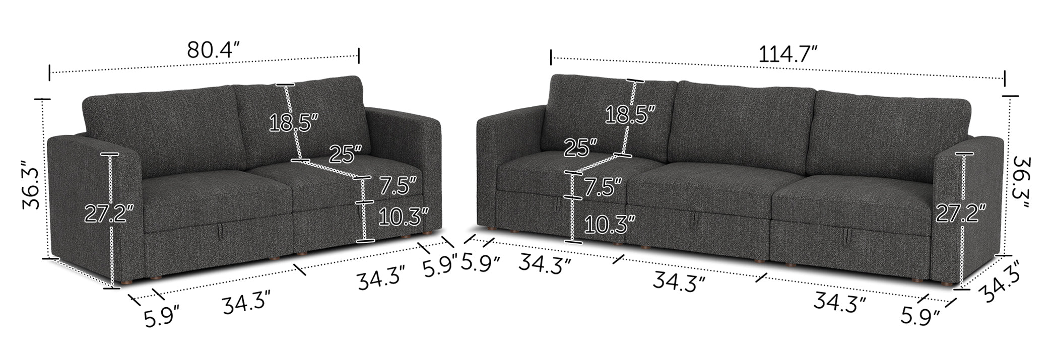 HONBAY 5-Piece Polyester Modular Sectional Sofa With Storage Seat