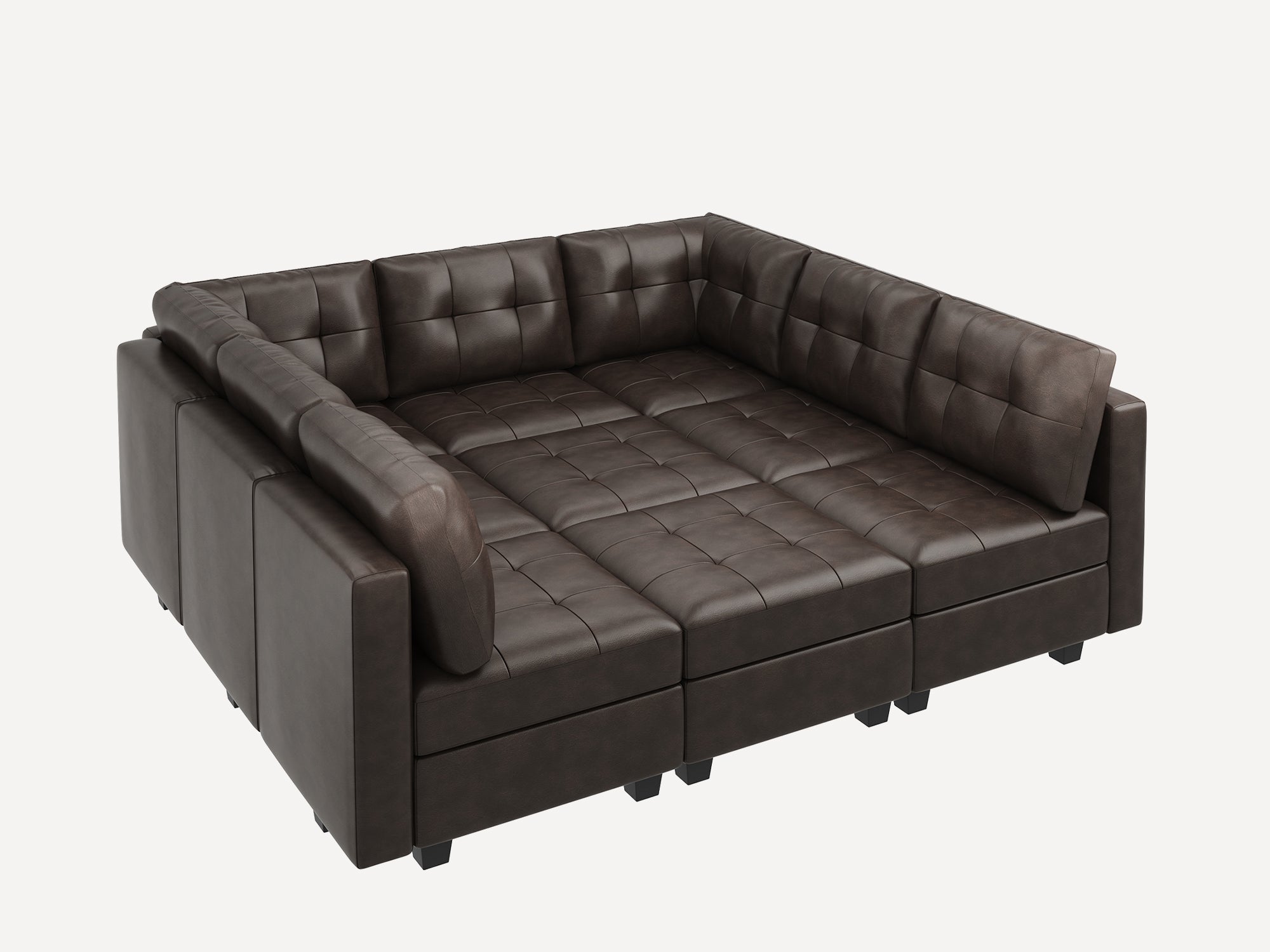 HONBAY 9-Piece Faux Leather Modular Sleeper Sectional With Storage Seat