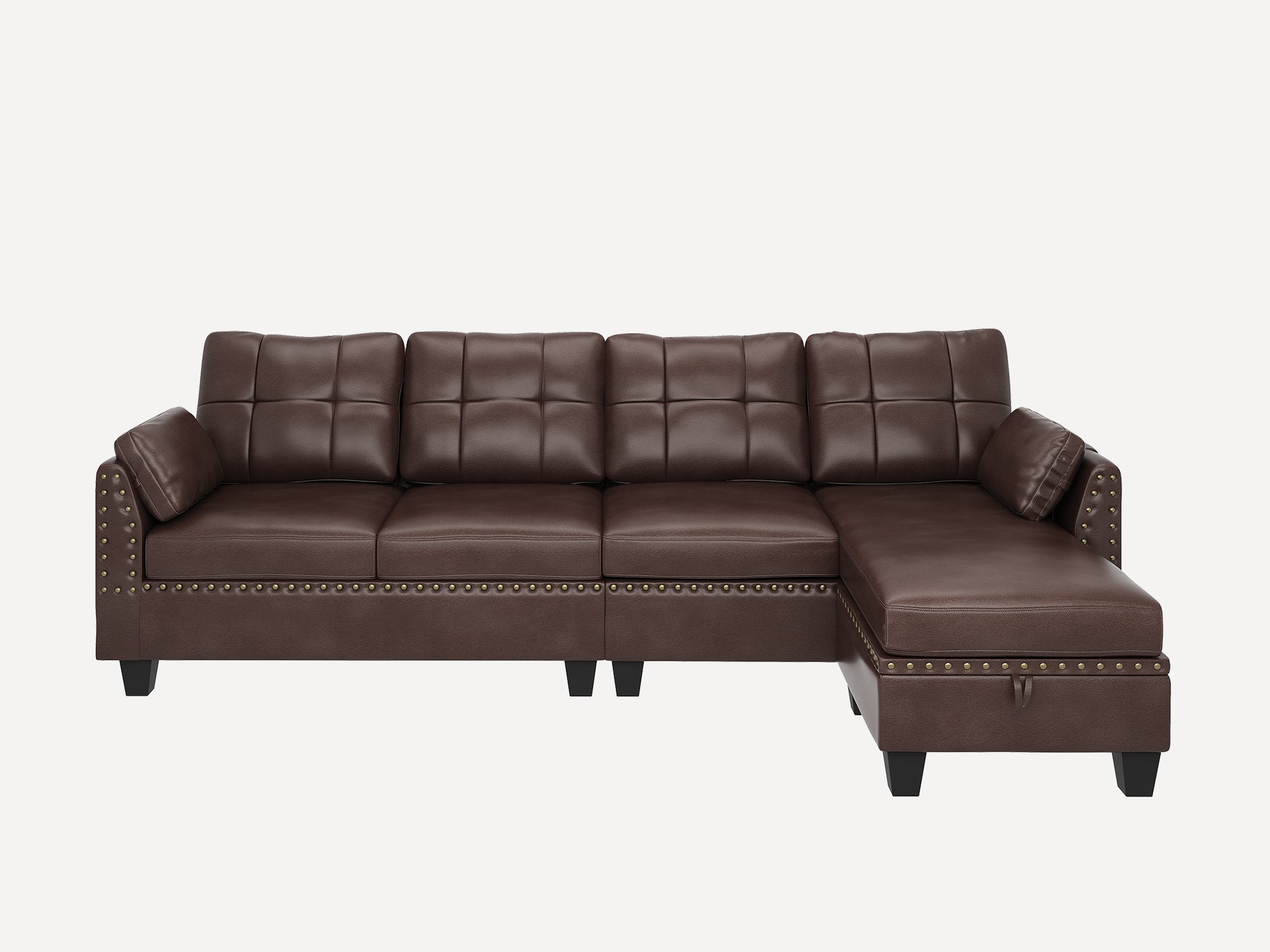 HONBAY 4-Piece Faux Leather Convertible Sectional With Storage Ottoman