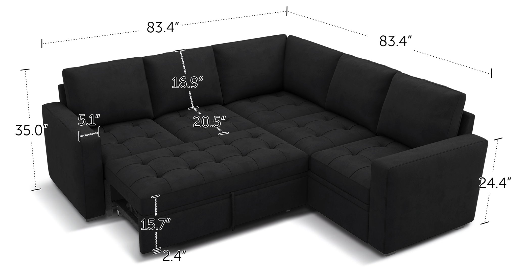 HONBAY 5-Piece Velvet Modular Sleeper Sectional Sofa With Storage Space