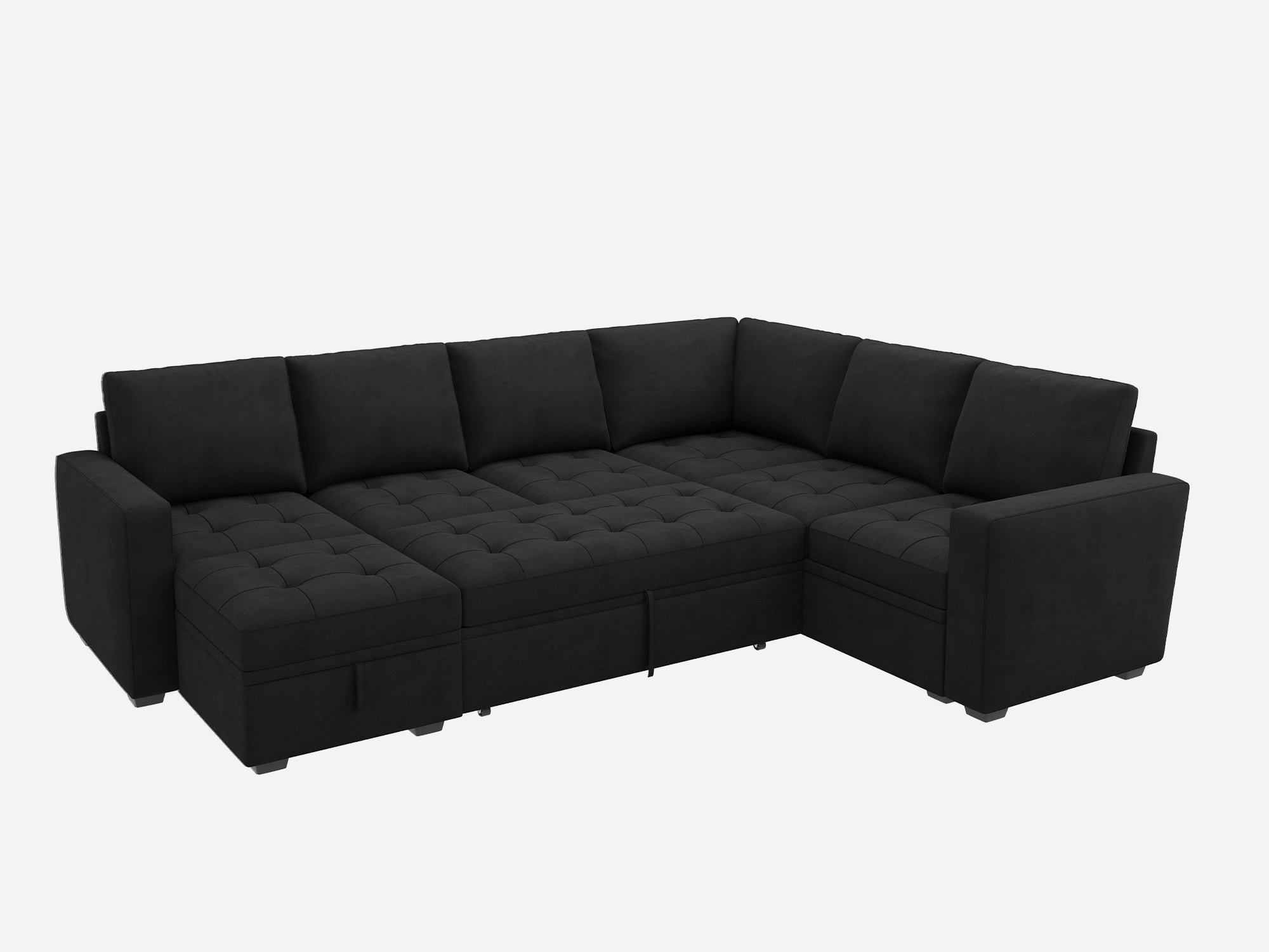 HONBAY Sleep Modular Sofa 7-Seat Sofa Bed with 4-Storage Space #Color_Black Style II