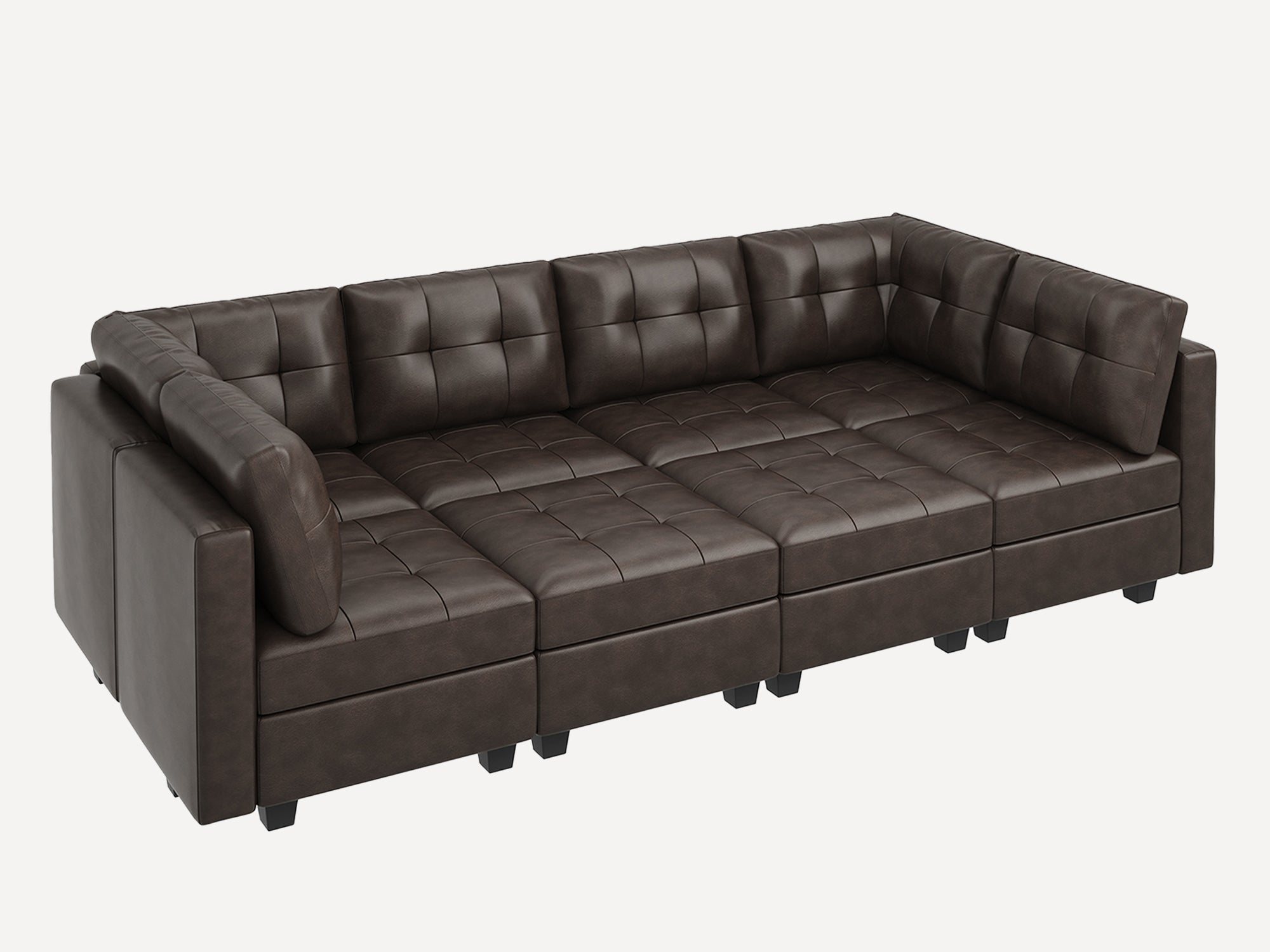 HONBAY 8-Piece Faux Leather Modular Sleeper Sectional Sofa With Storage Seat