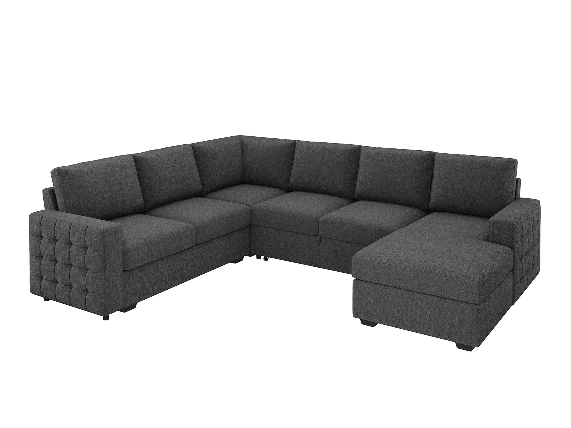 HONBAY 6-Piece Polyester Sleeper Sectional Sofa With Storage Space