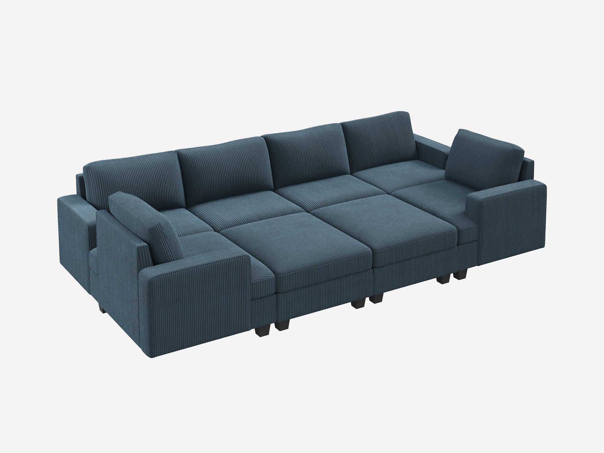 HONBAY 8-Piece Corduroy Modular Sleeper Sectional With Storage Ottoman #Color_Corduroy Blue