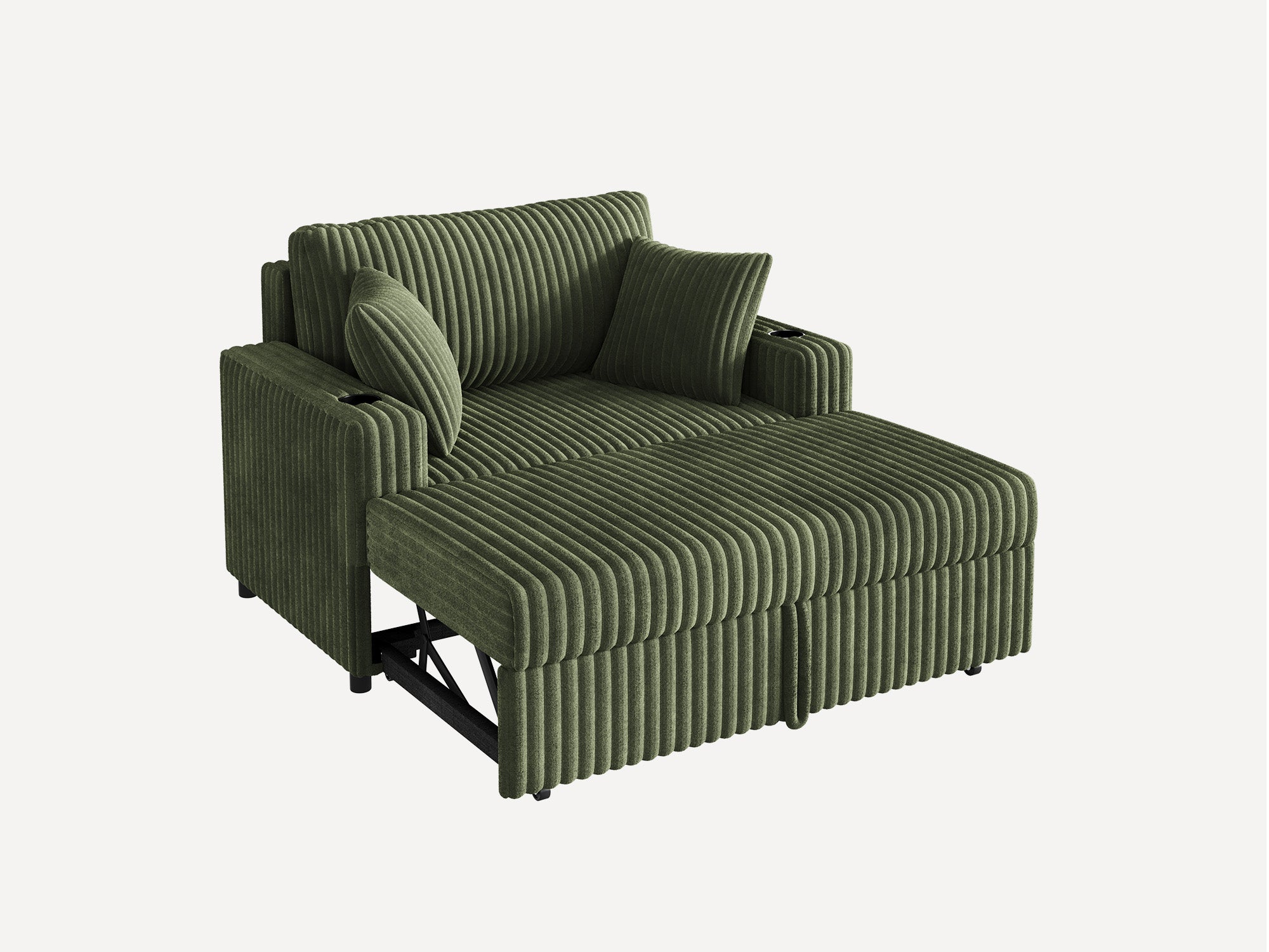 Wide Plush Corduroy Pull-out Sleeper Loveseat 
#Color_Corduroy Green