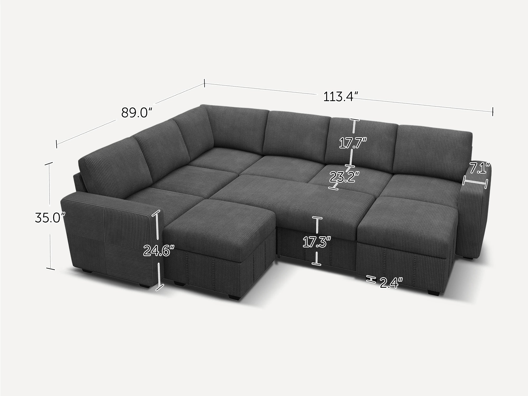 8-Piece Corduroy U-Shaped  Sleeper Sectional 
#Color_Corduroy Grey