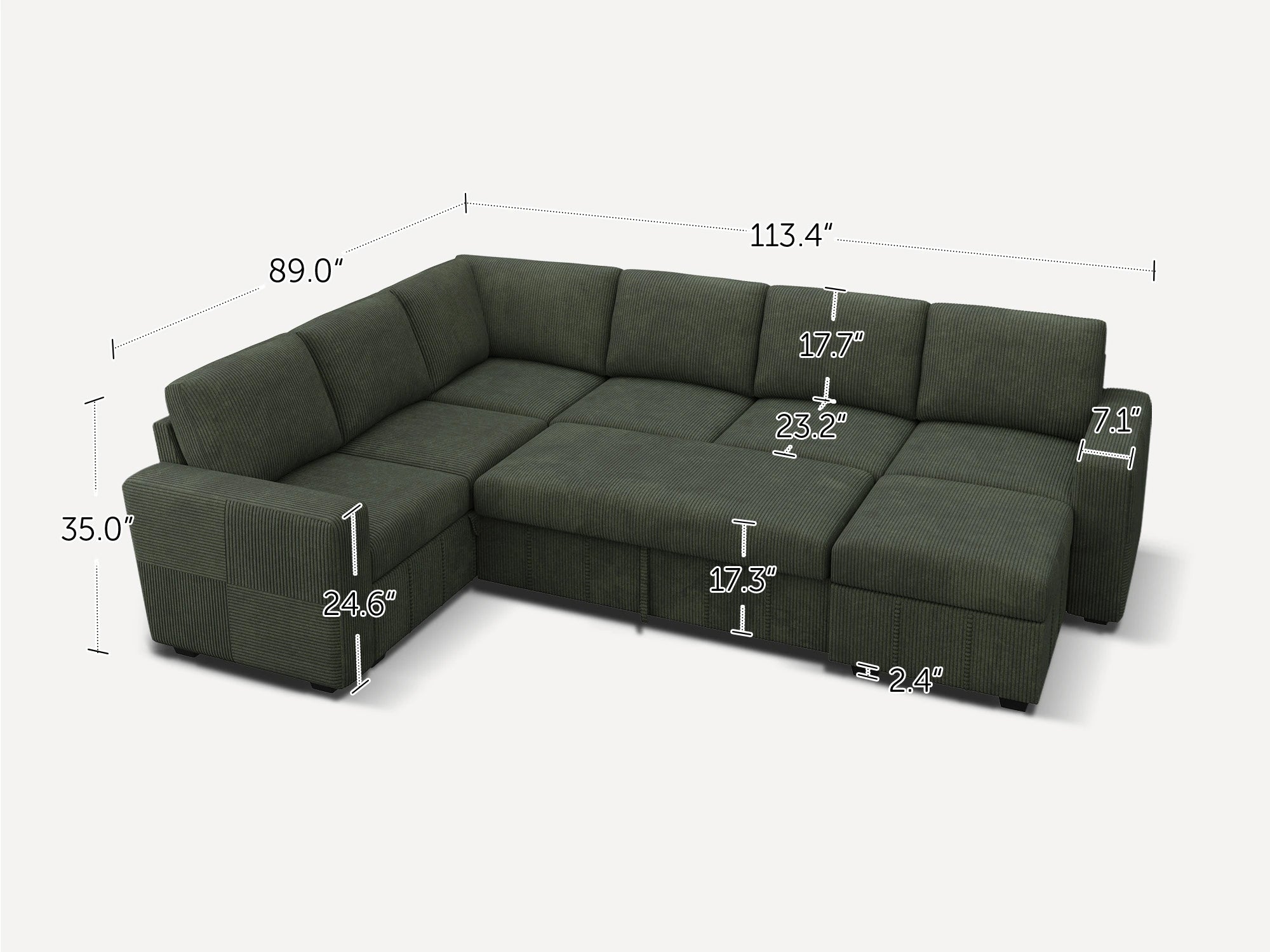 HONBAY 7-Piece Oversized Corduroy Pull-Out Sleeper Sectional Sofa with Storage & Block Arm