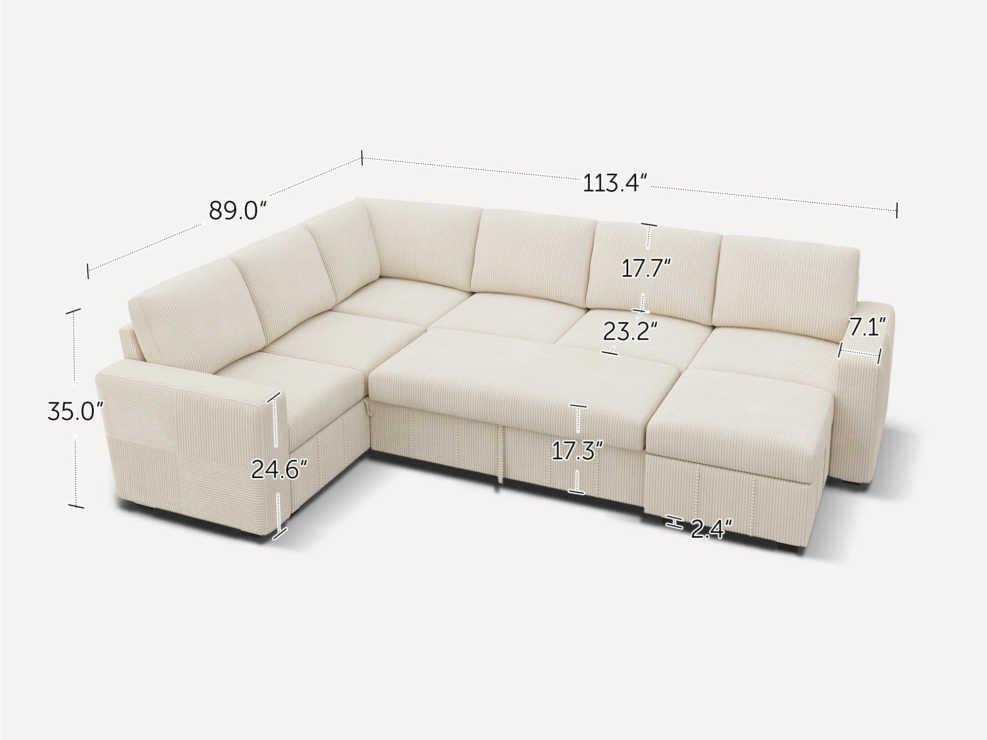HONBAY 7-Piece Oversized Corduroy Pull-Out Sleeper Sectional Sofa with Storage & Block Arm