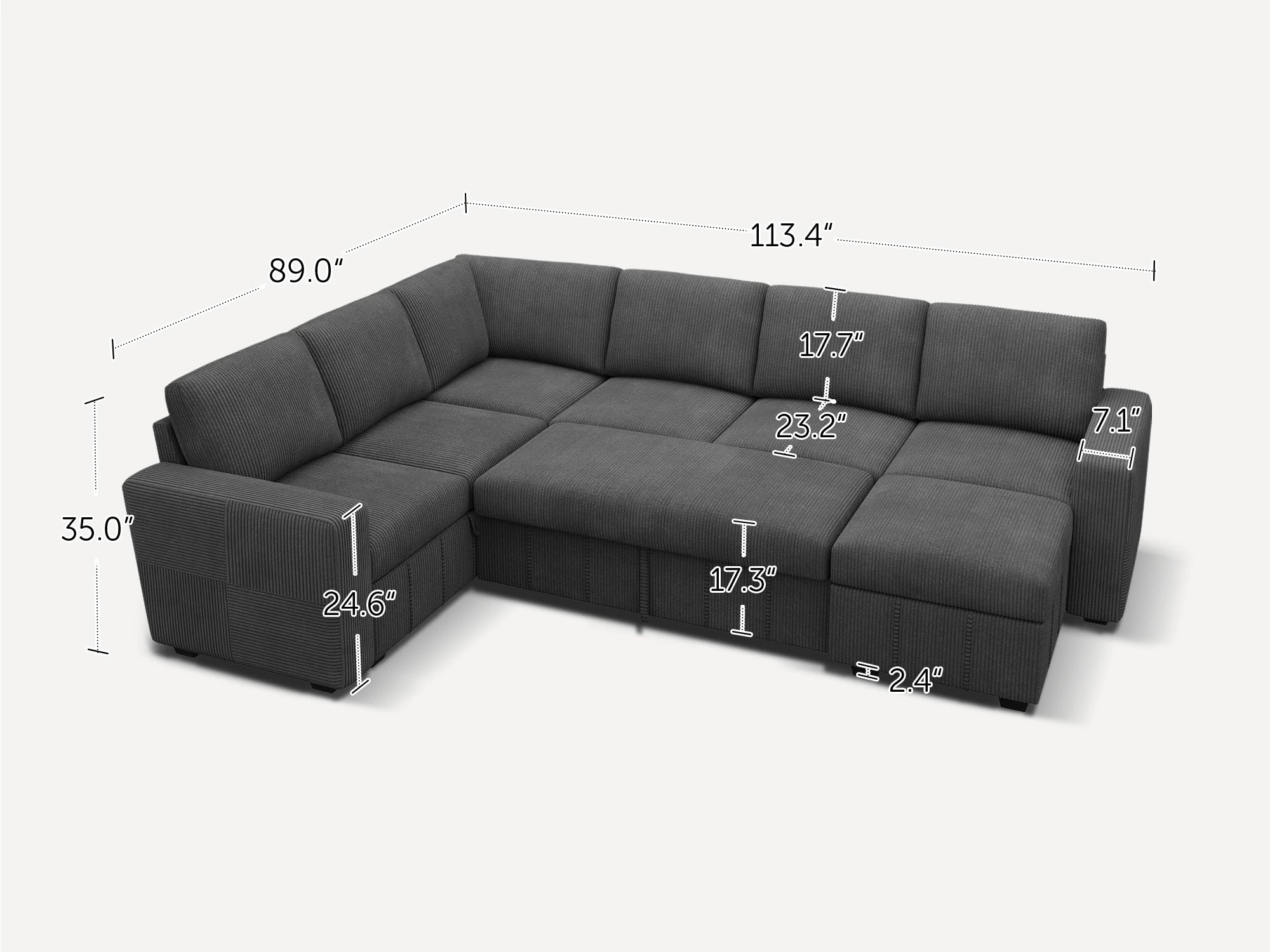 HONBAY 7-Piece Oversized Corduroy Pull-Out Sleeper Sectional Sofa with Storage & Block Arm