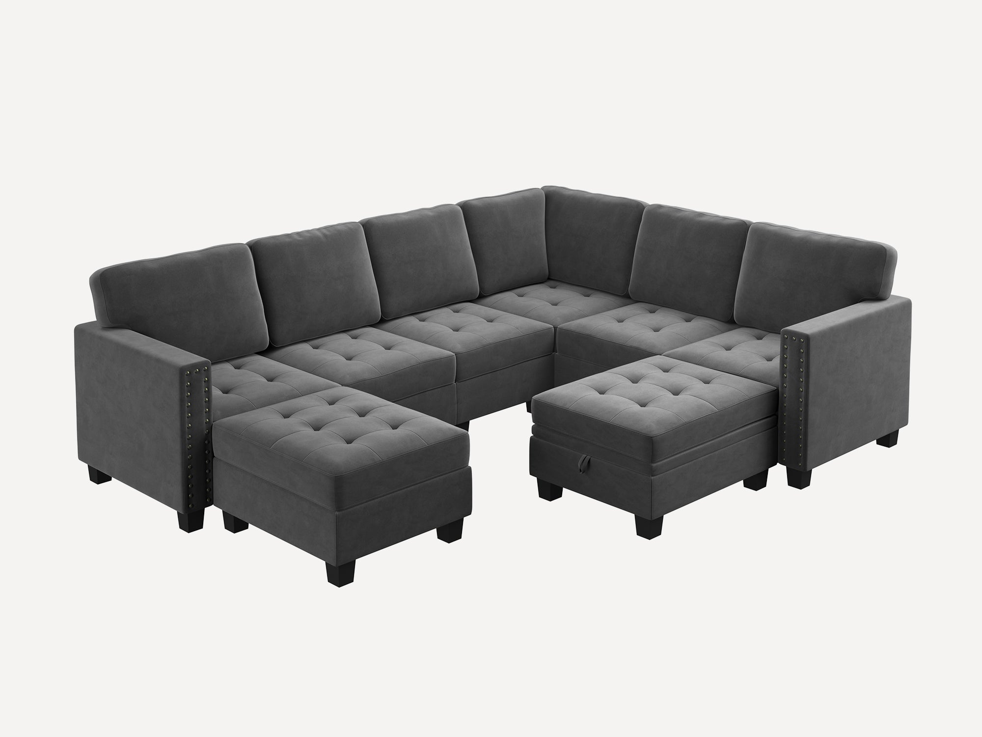 HONBAY 8-Piece Velvet Modular Sectional With Storage Ottoman