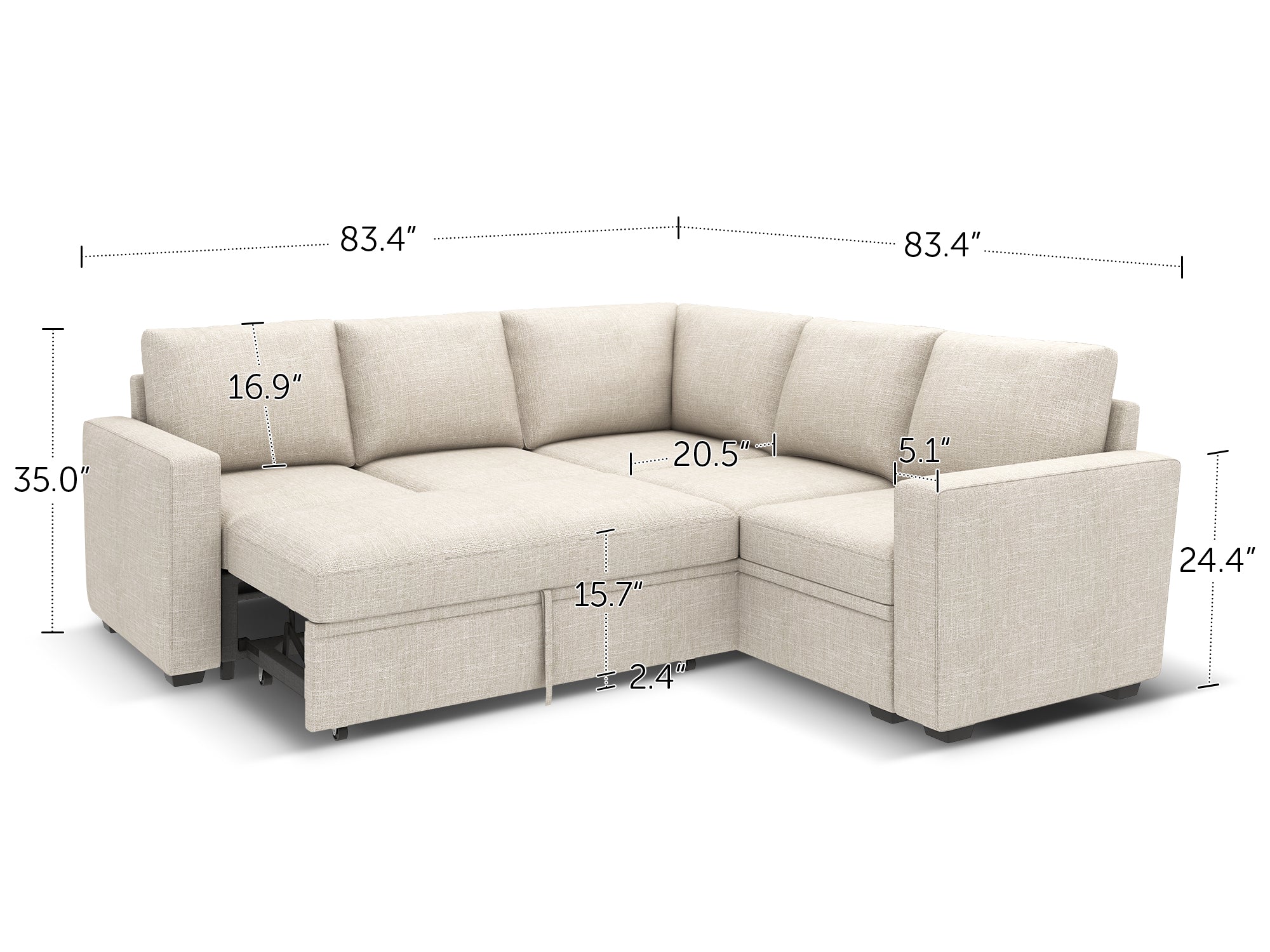 HONBAY 5-Piece Polyester Modular Sleeper Sectional With Storage Space #Color_Beige