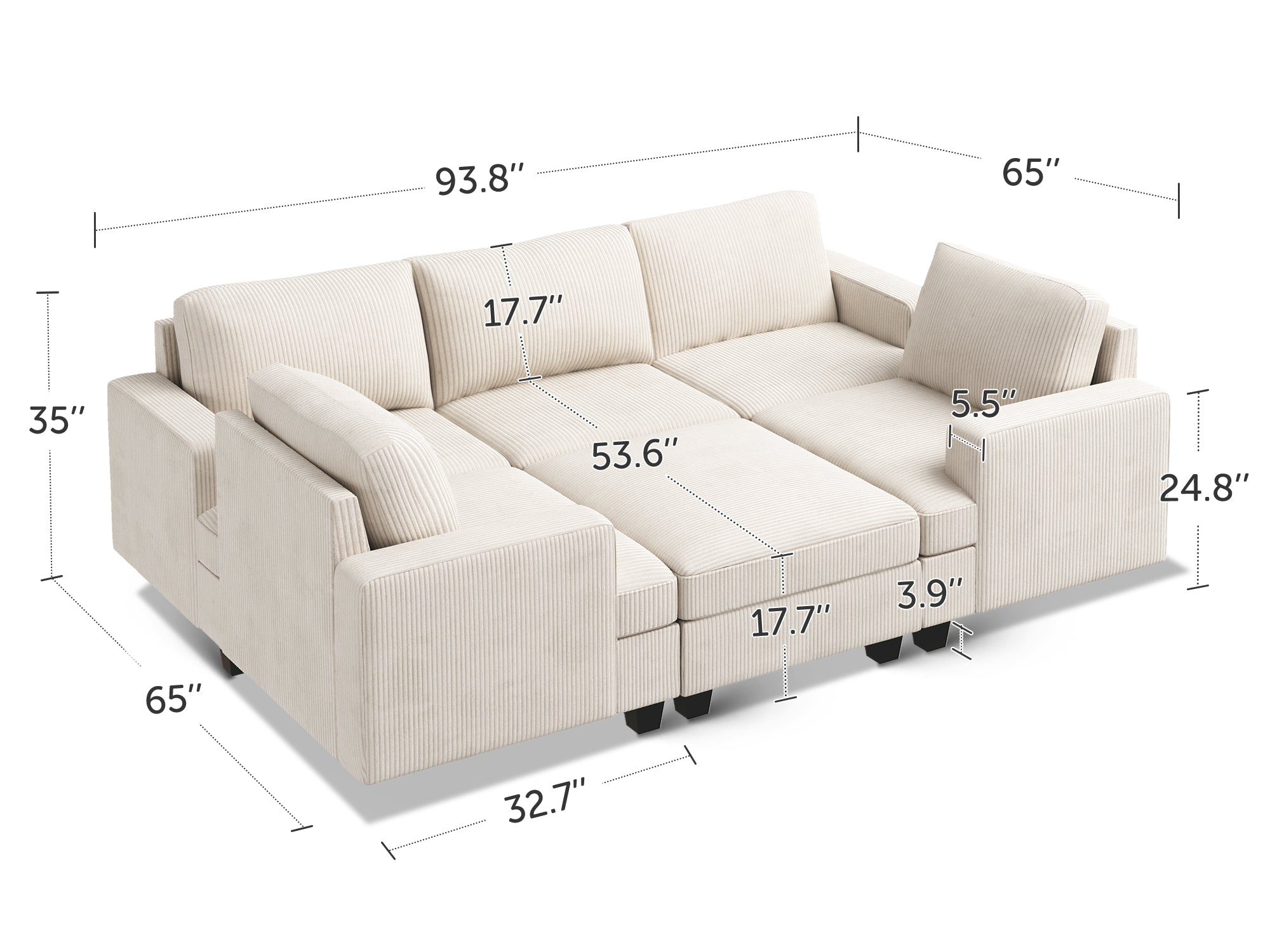 HONBAY 6-Piece Corduroy Modular Sleeper Lindyn Sectional With Storage Space #Color_Corduroy Beige