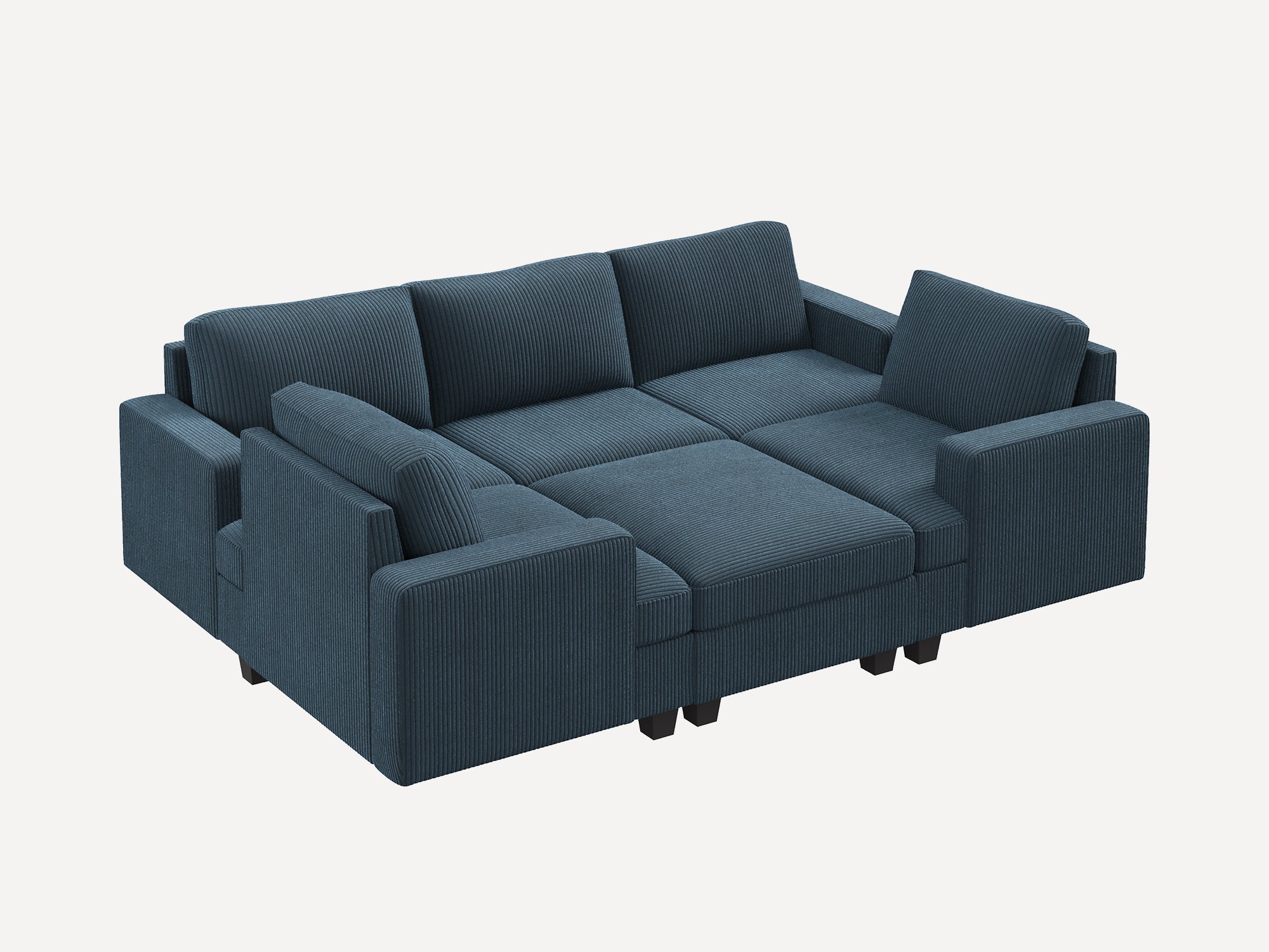 HONBAY 6-Piece Corduroy Modular Sleeper Lindyn Sectional With Storage Space #Color_Corduroy Blue