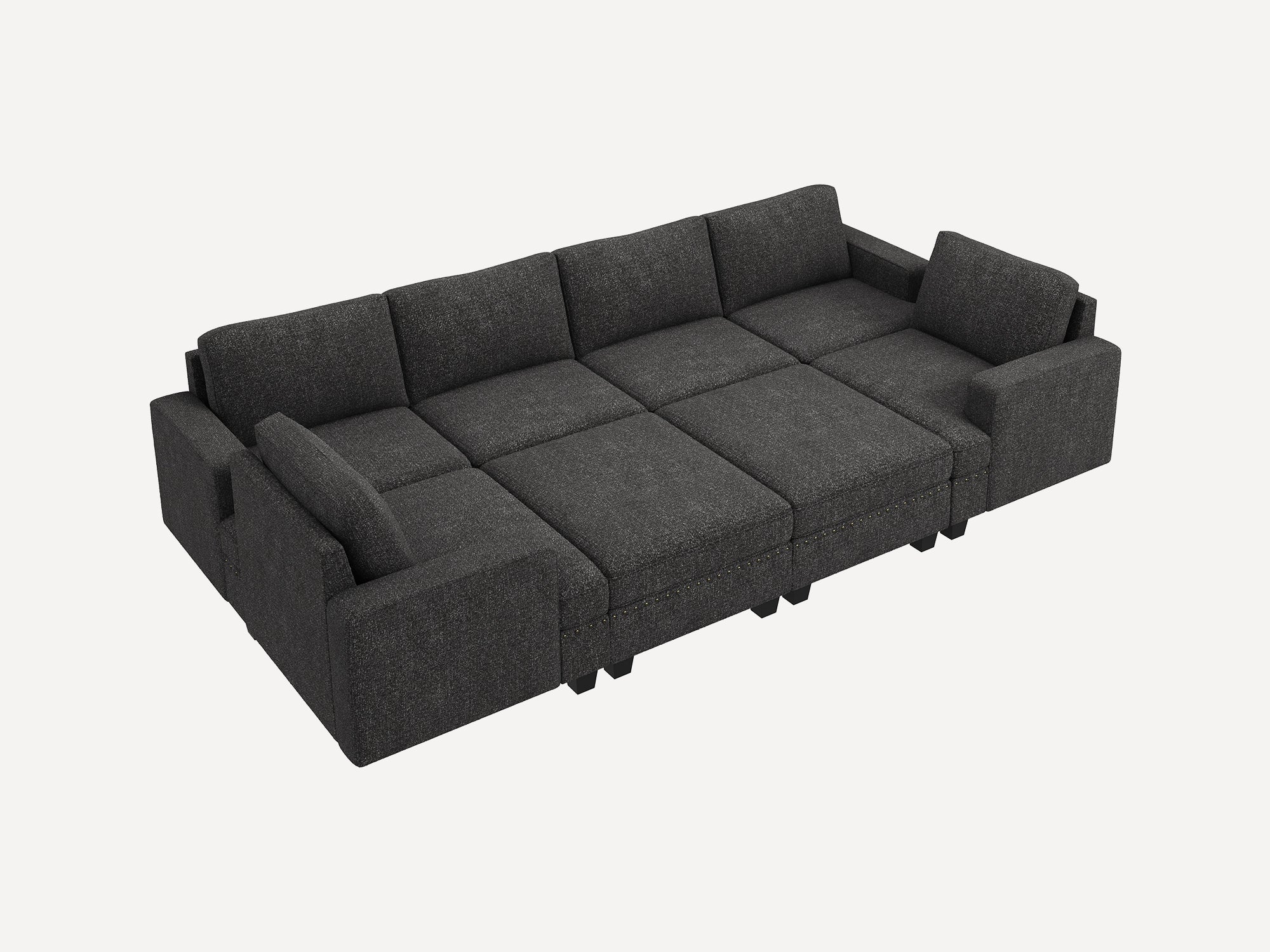 NOLANY Corner Modular Sofa 2-Left Armrest Seat+2-Seat+2-Right Armrest Seat+2-Storage Ottoman #Color_Dark Grey