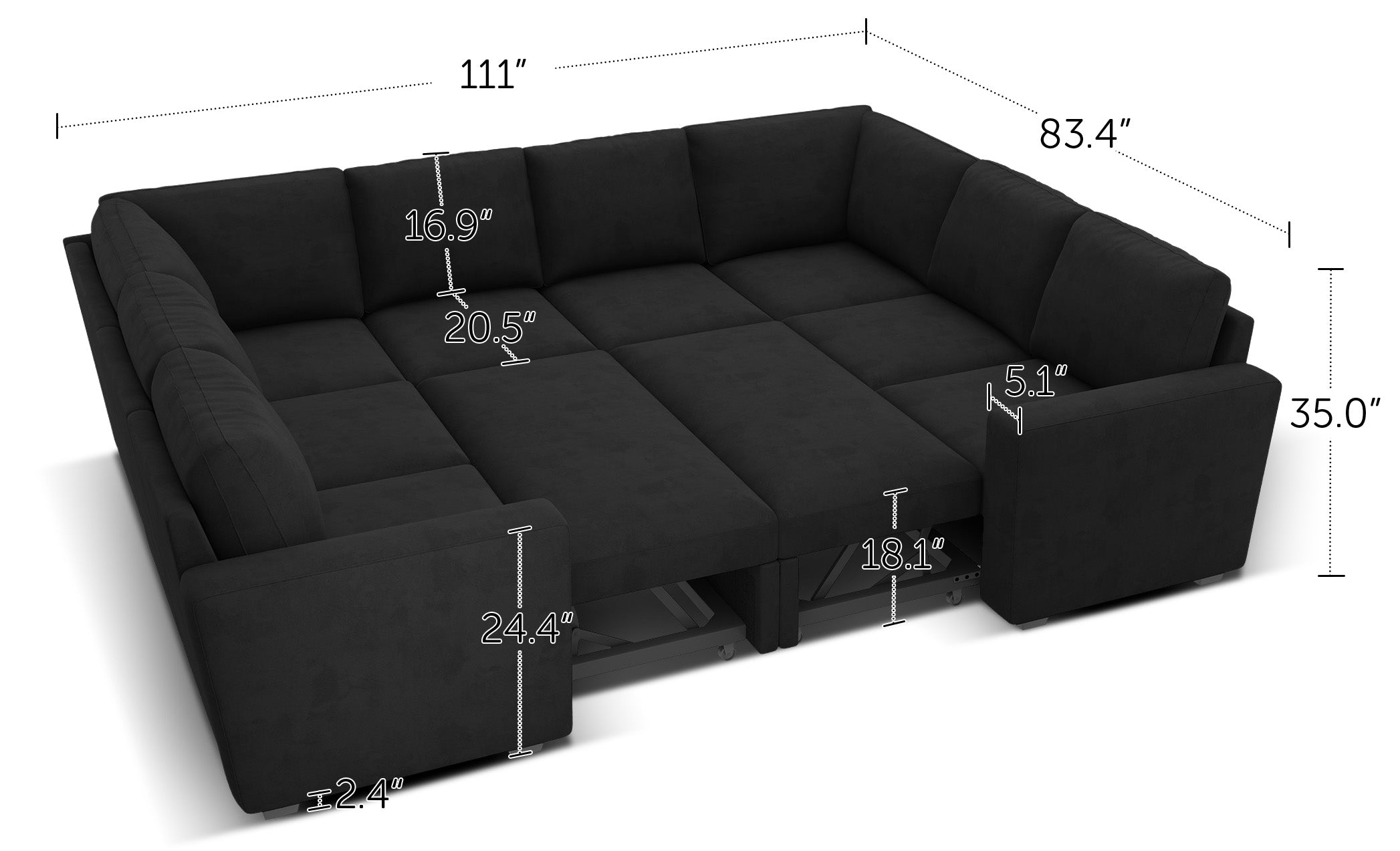 HONBAY 8-Piece Velvet Modular Sleeper Sectional With Storage Space