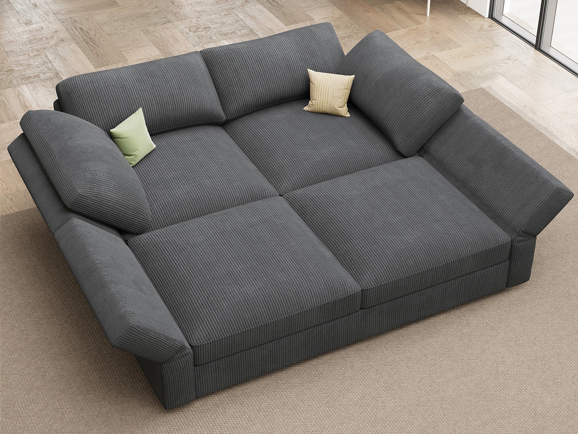 4-Piece Corduroy Modular Sectional Sleeper Cloud Sofa With Oversized Storage Seat #Color_Corduroy Grey