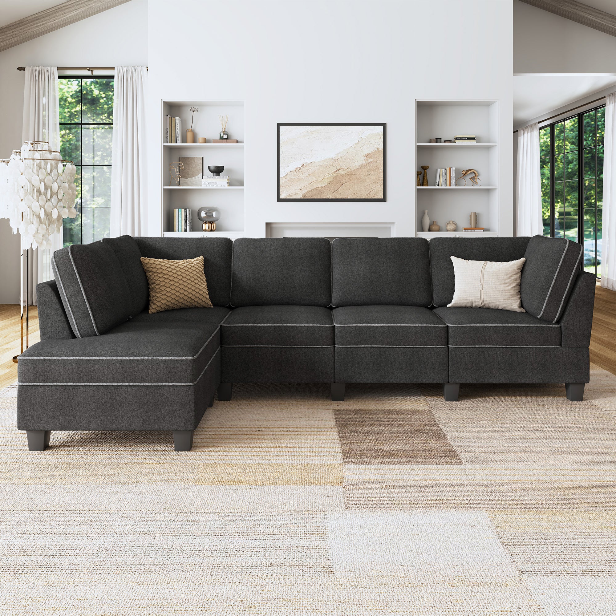 HONBAY 4-Seat L-Shaped Sectional Corner Sofa with Reversible Chaise