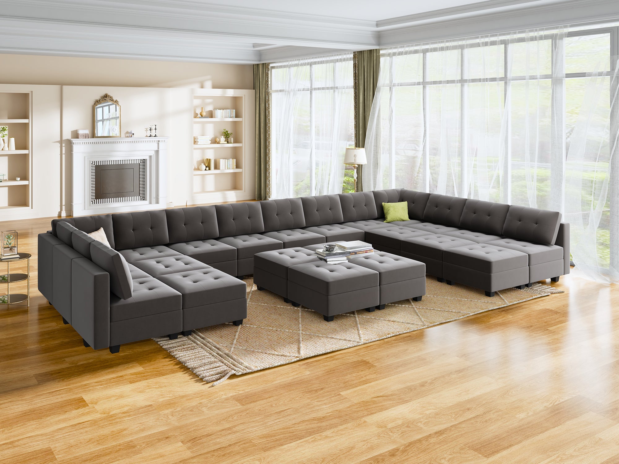 HONBAY 22-Piece Velvet Modular Sleeper Sectional Sofa With Storage Seat