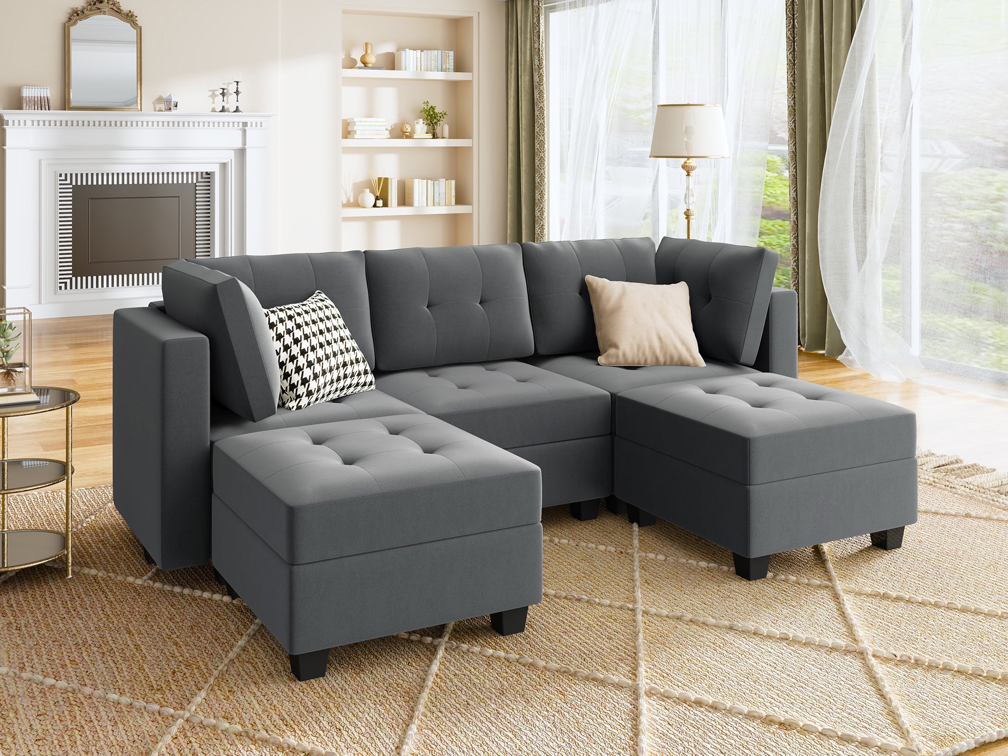 HONBAY 5-Piece Velvet Modular Sectional With Storage Seat