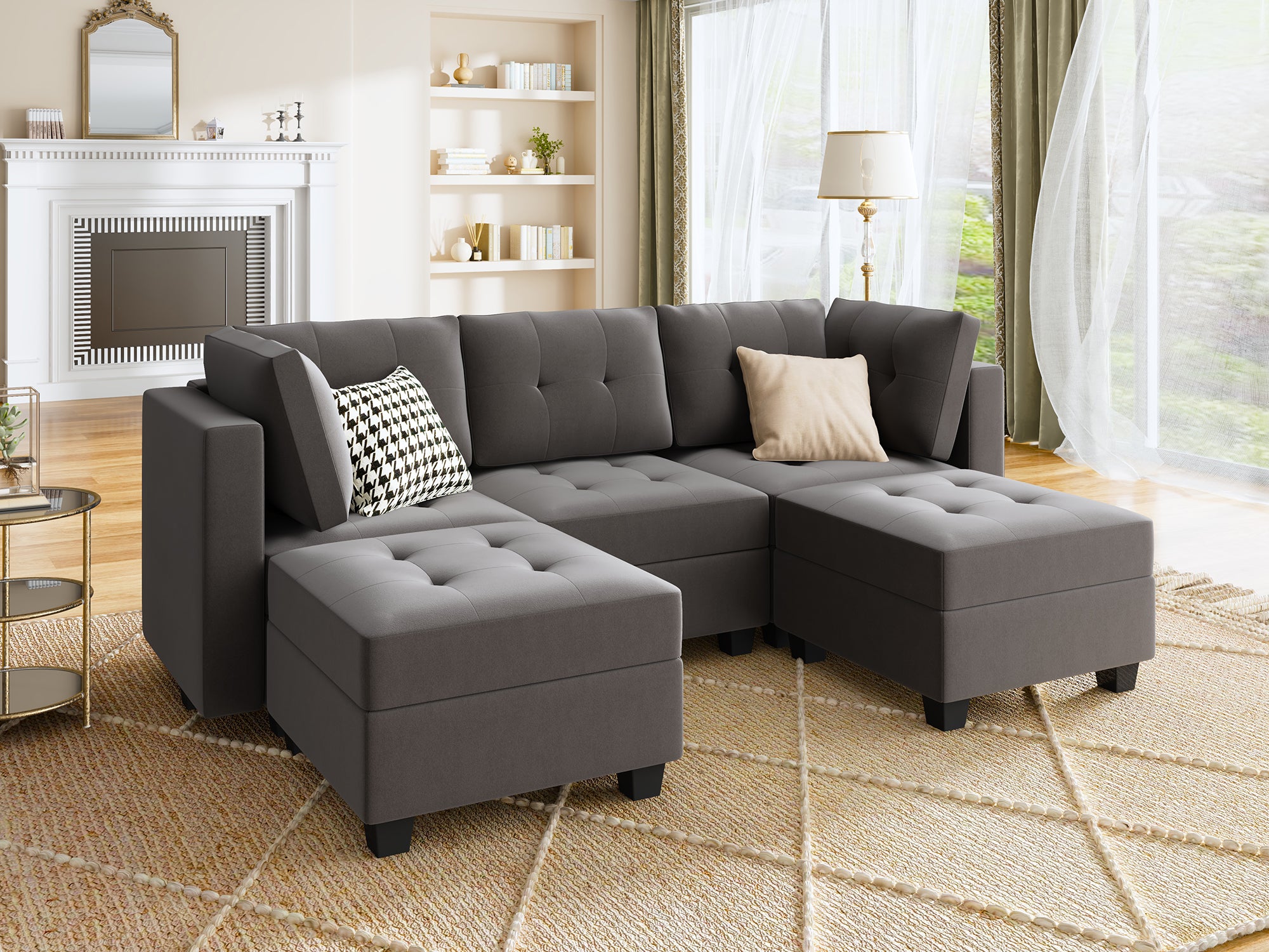 HONBAY 5-Piece Velvet Modular Sectional Sofa With Storage Seat