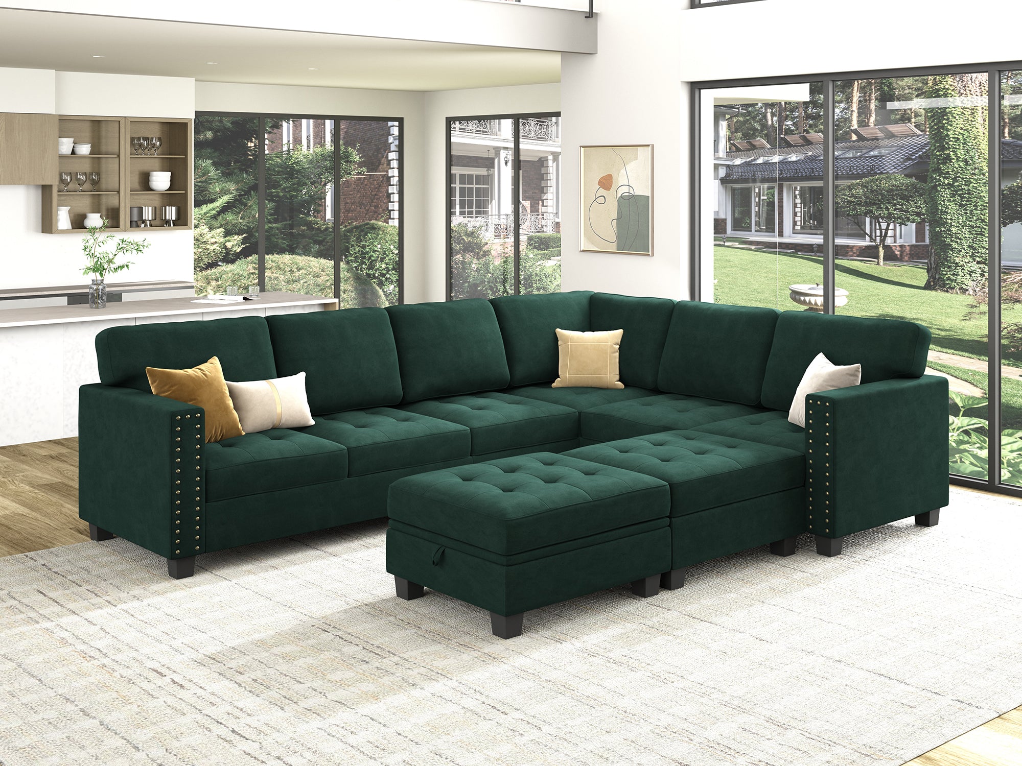 HONBAY 8-Piece Velvet Modular Sectional With Storage Ottoman