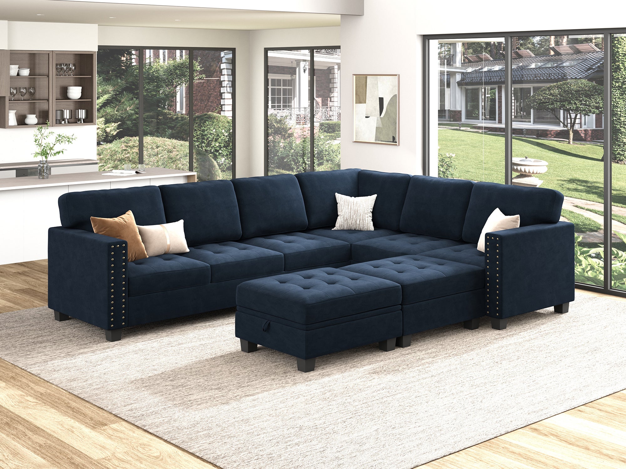 HONBAY 8-Piece Velvet Modular Sectional With Storage Ottoman