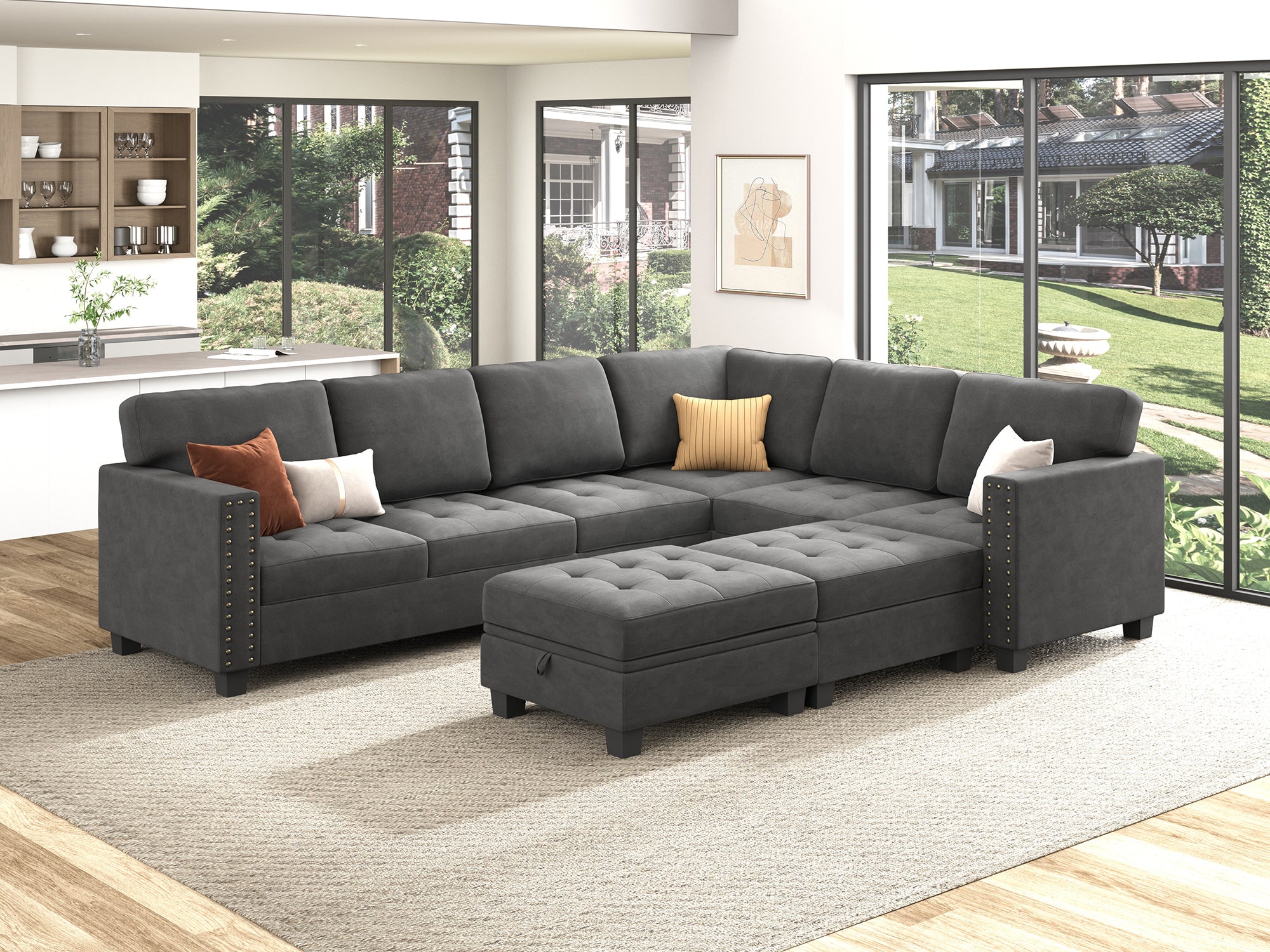 HONBAY 8-Piece Velvet Modular Sectional With Storage Ottoman