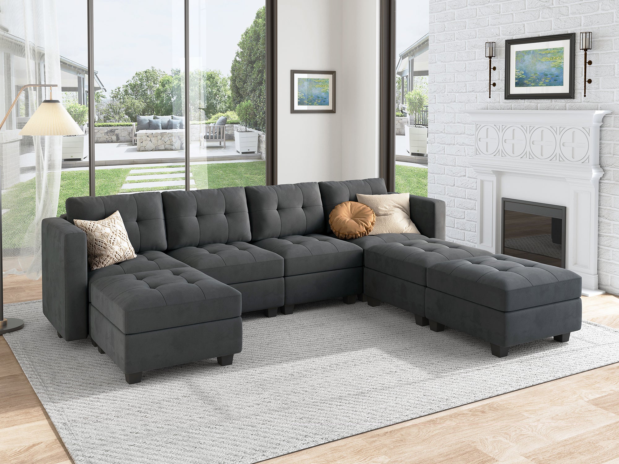 HONBAY 7-Piece Velvet Modular Sectional With Storage Seat