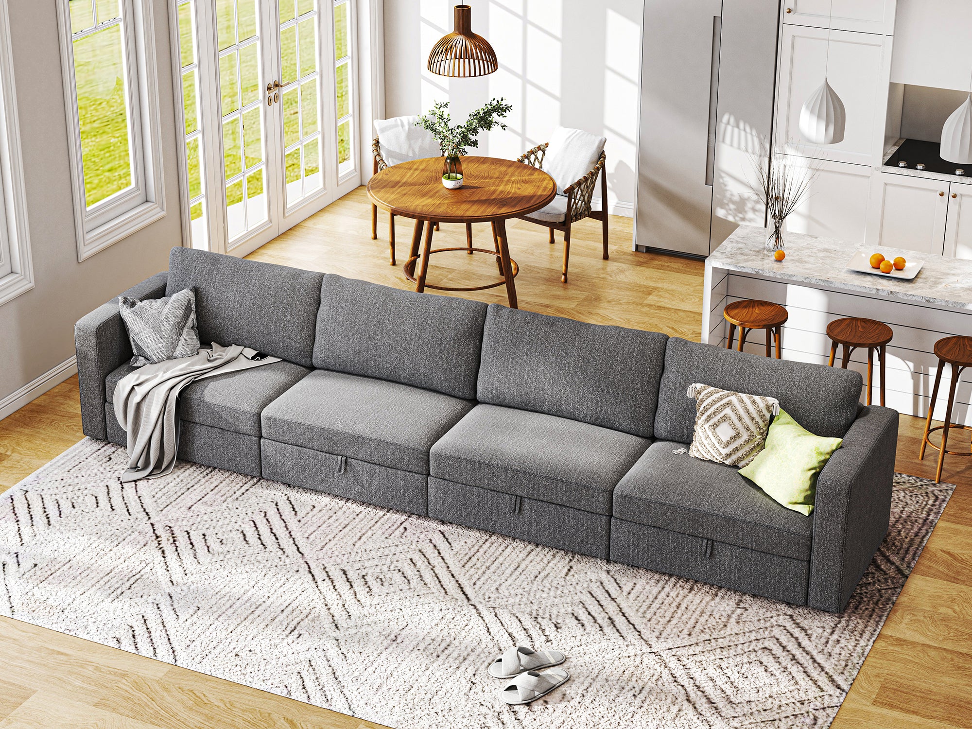 HONBAY 4-Piece Polyester Modular Sectional With Storage Seat