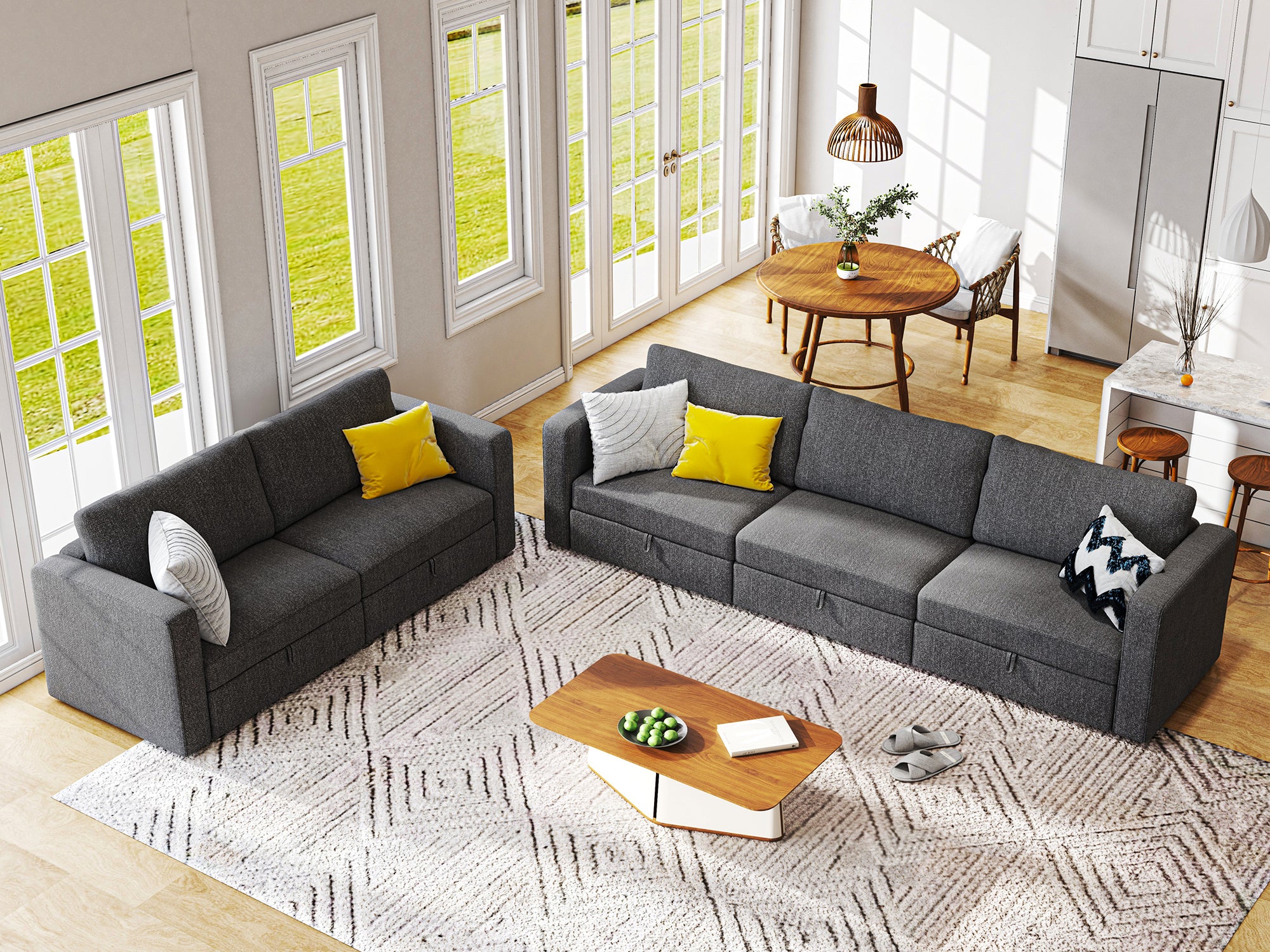 HONBAY 5-Piece Polyester Modular Sectional Sofa With Storage Seat