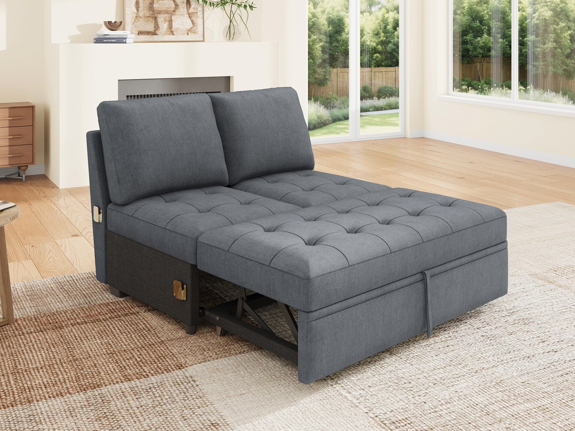 HONBAY 1 Piece Modular Sectional Pull Out Bed #Color_Bluish Grey II