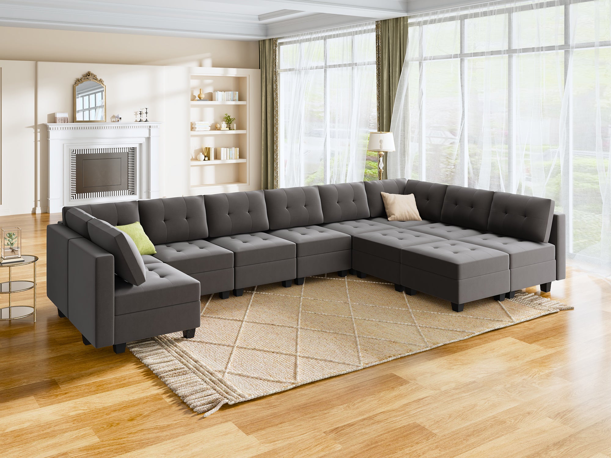 HONBAY 11-Piece Velvet Modular Sleeper Sectional With Storage Seat