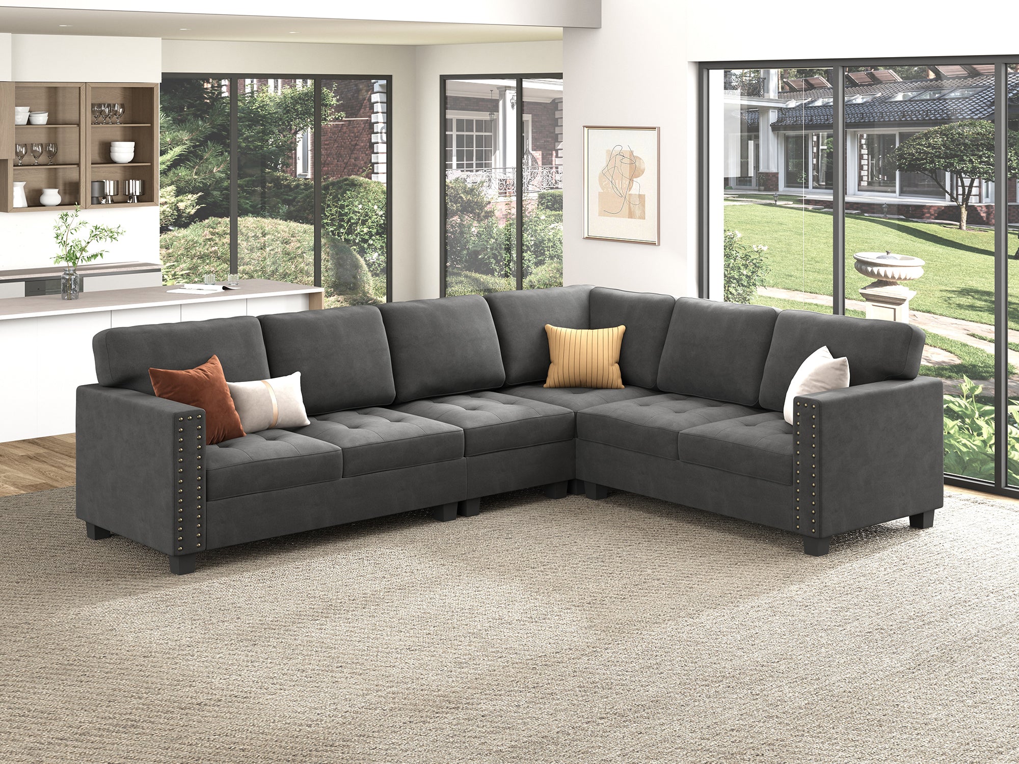 HONBAY 6 Piece Velvet Modular Sectional