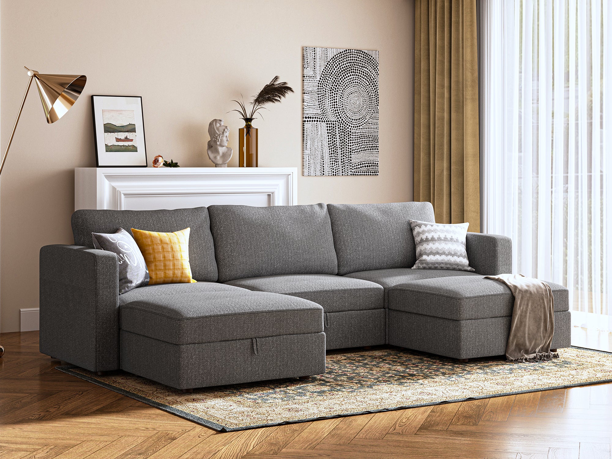 HONBAY 5-Piece Polyester Modular Sectional With Storage Seat