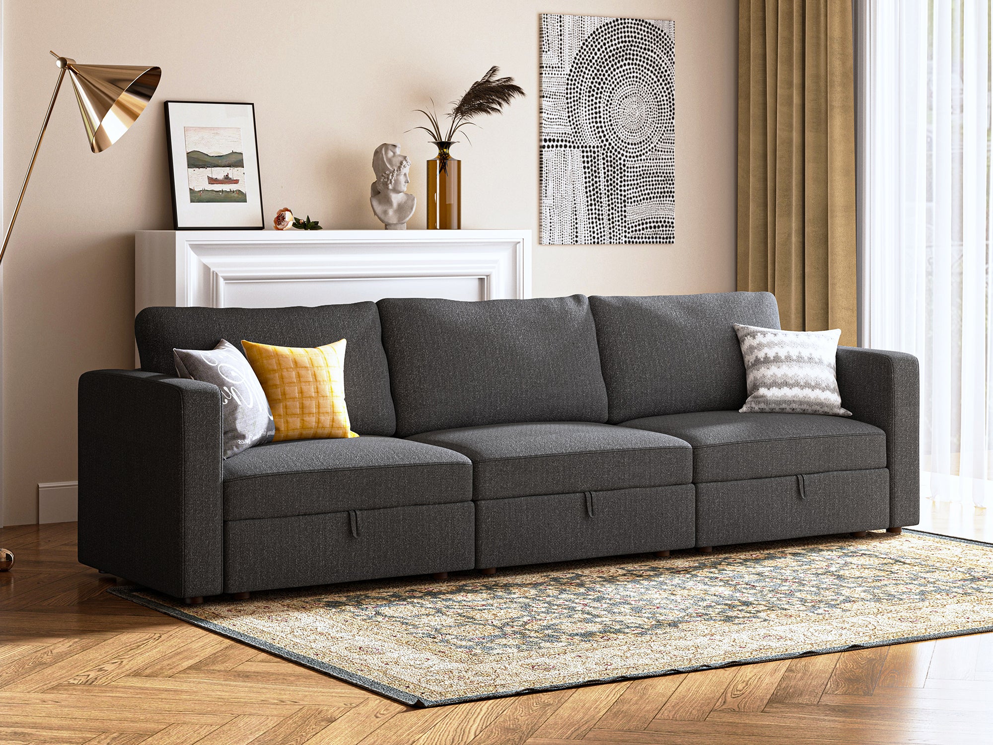 HONBAY 3-Piece Polyester Modular Sectional With Storage Seat