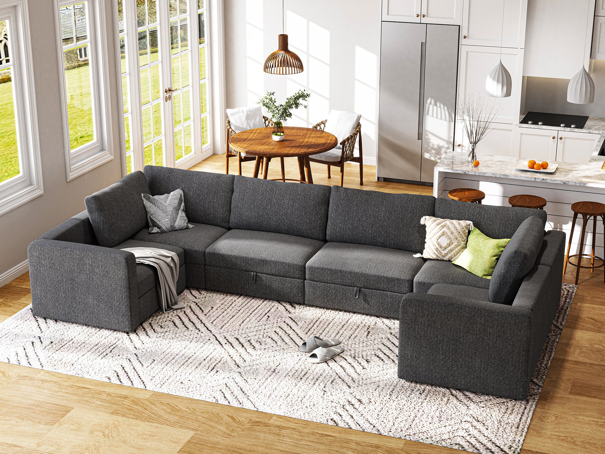 HONBAY 6-Piece Polyester Modular Sectional Sofa With Storage Seat