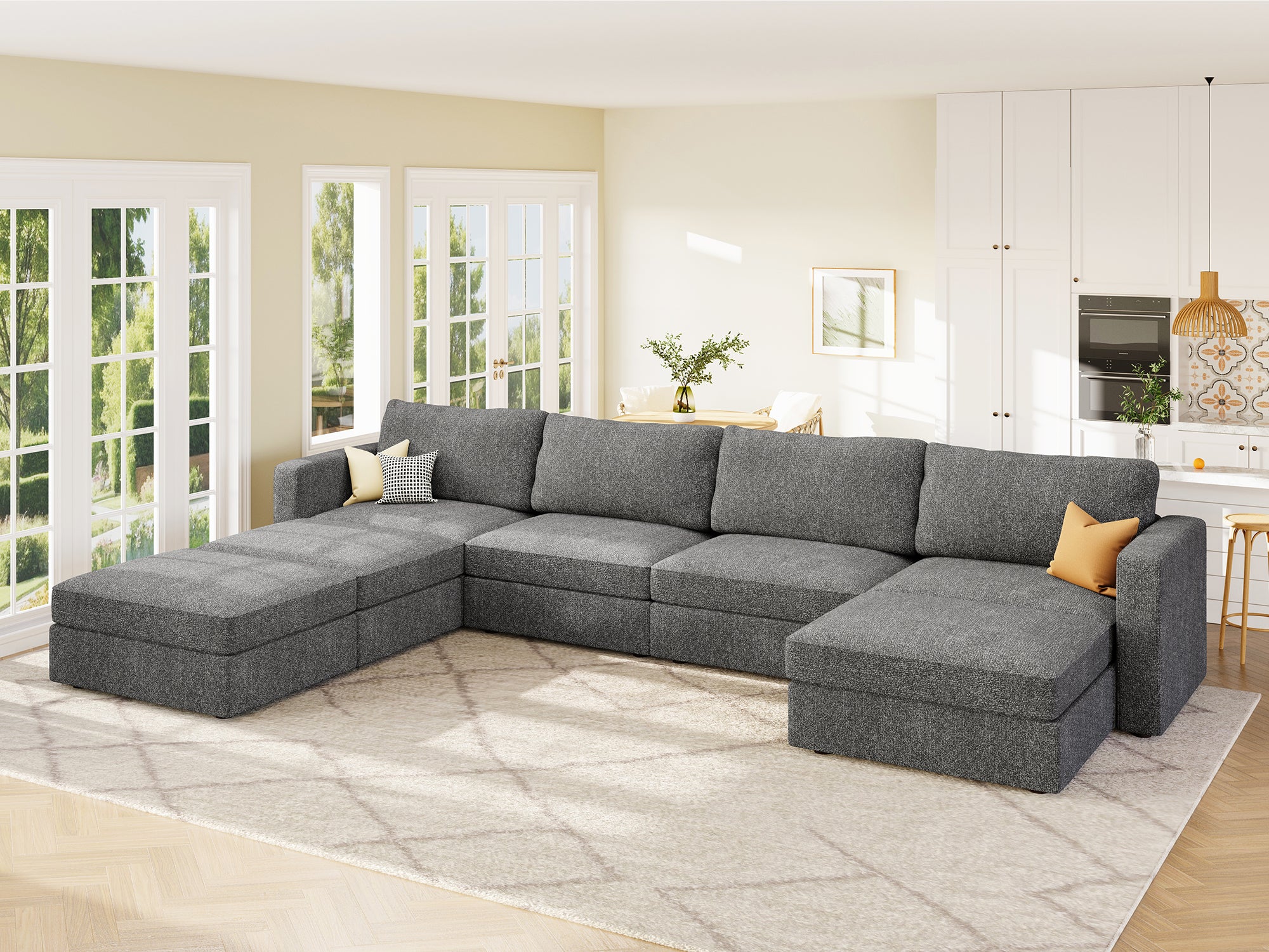 HONBAY 7-Piece Polyester Modular Sectional With Storage Seat