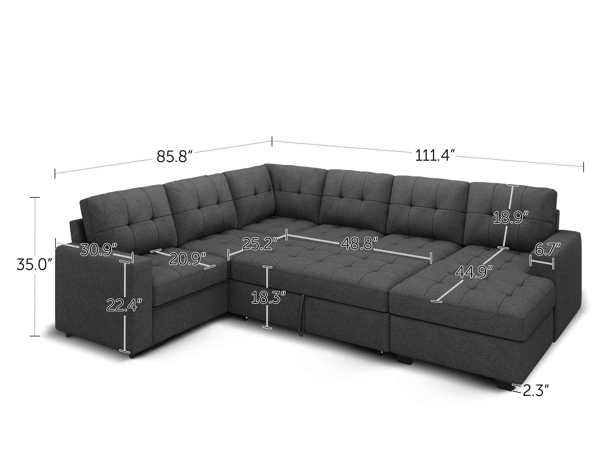 HONBAY 6-Piece Polyester Sleeper Sectional Sofa With Storage Space