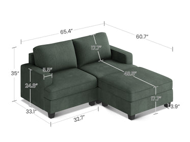 HONBAY 3-Piece Corduroy Modular Sectional Sofa With Storage Ottoman