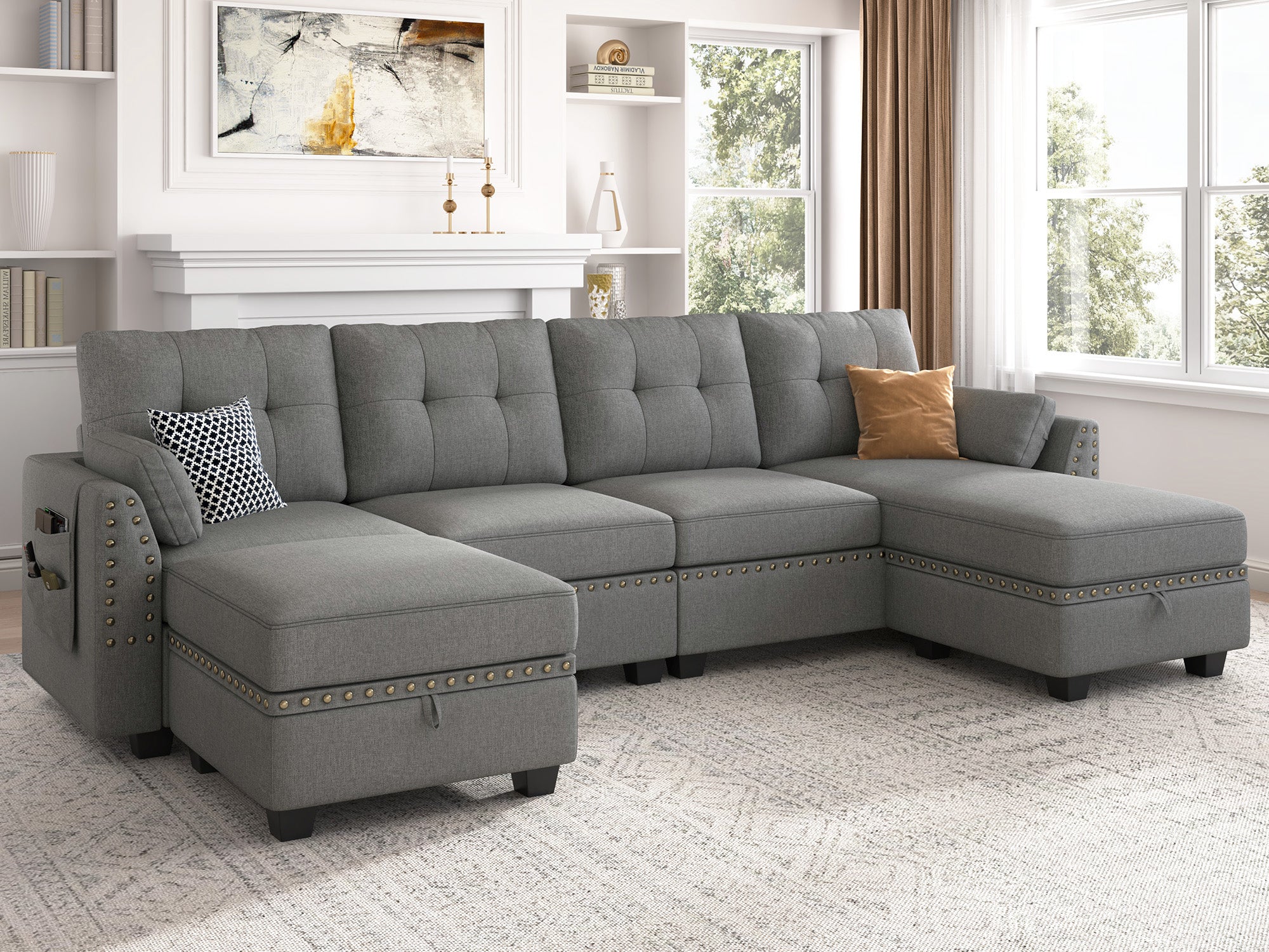 HONBAY 4-Seat U-Shaped Sectional Sofa with Storage Reversible Chaise Set