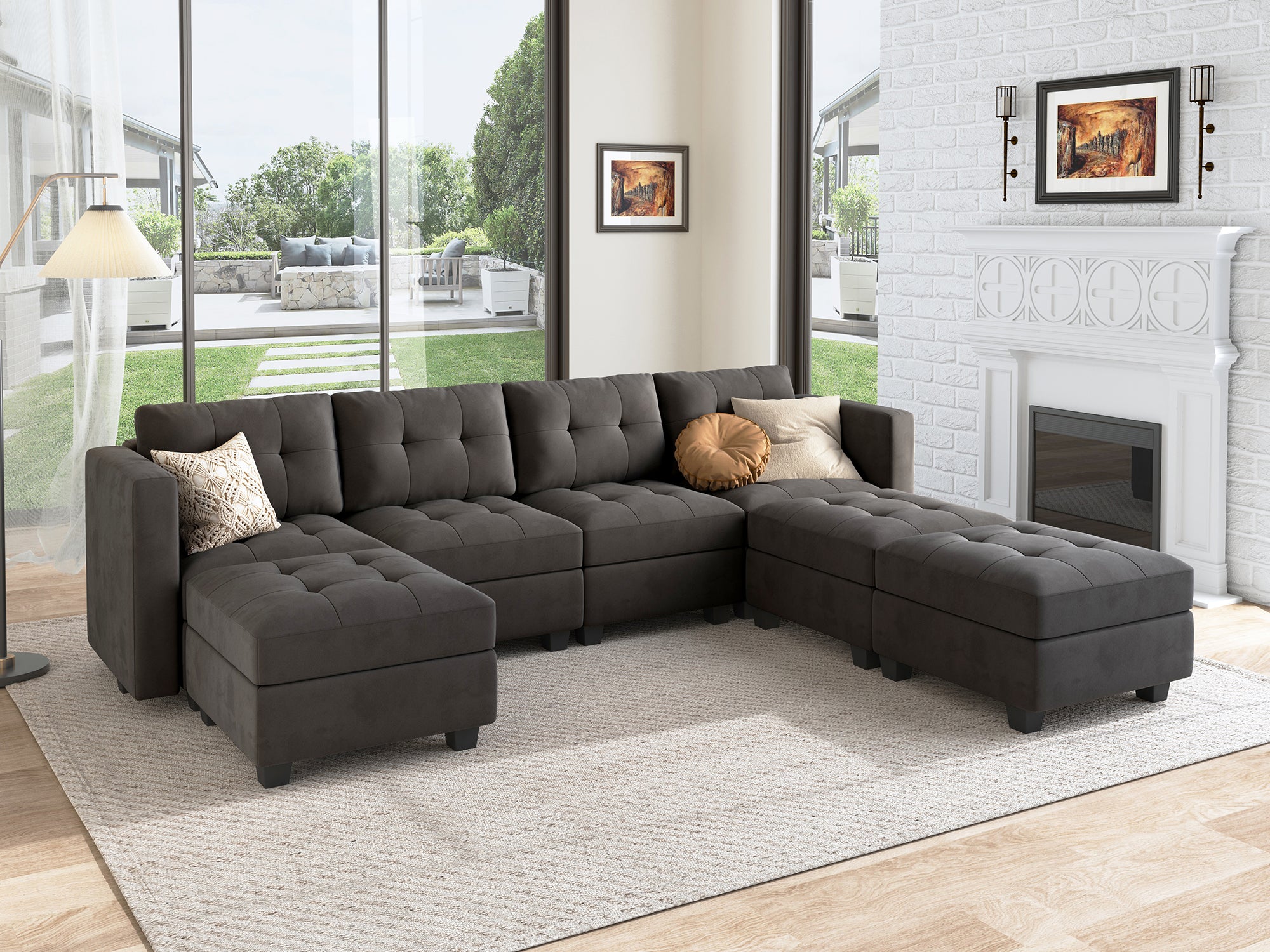 HONBAY 7-Piece Velvet Modular Sectional With Storage Seat