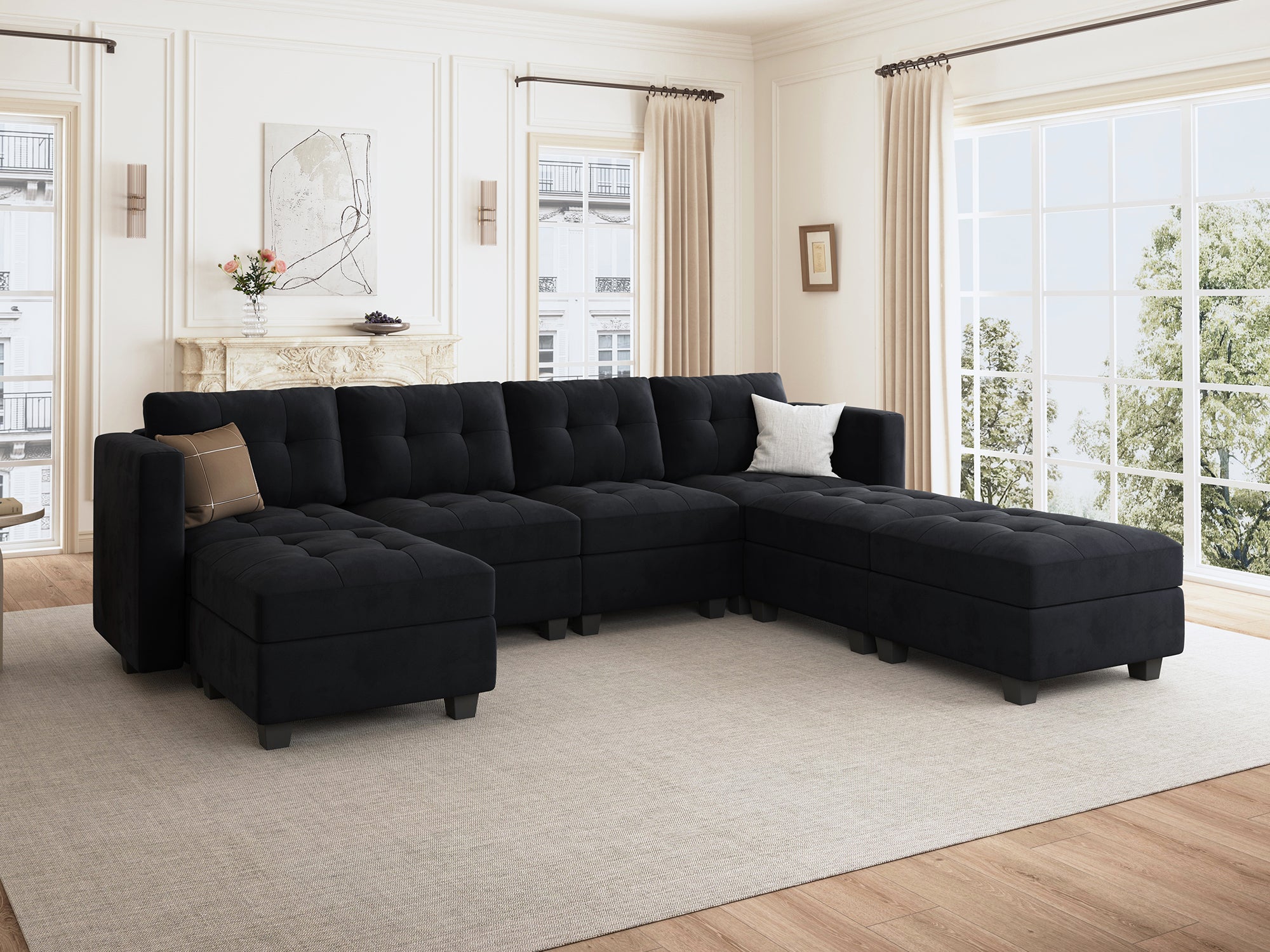 HONBAY 7-Piece Velvet Modular Sectional With Storage Seat