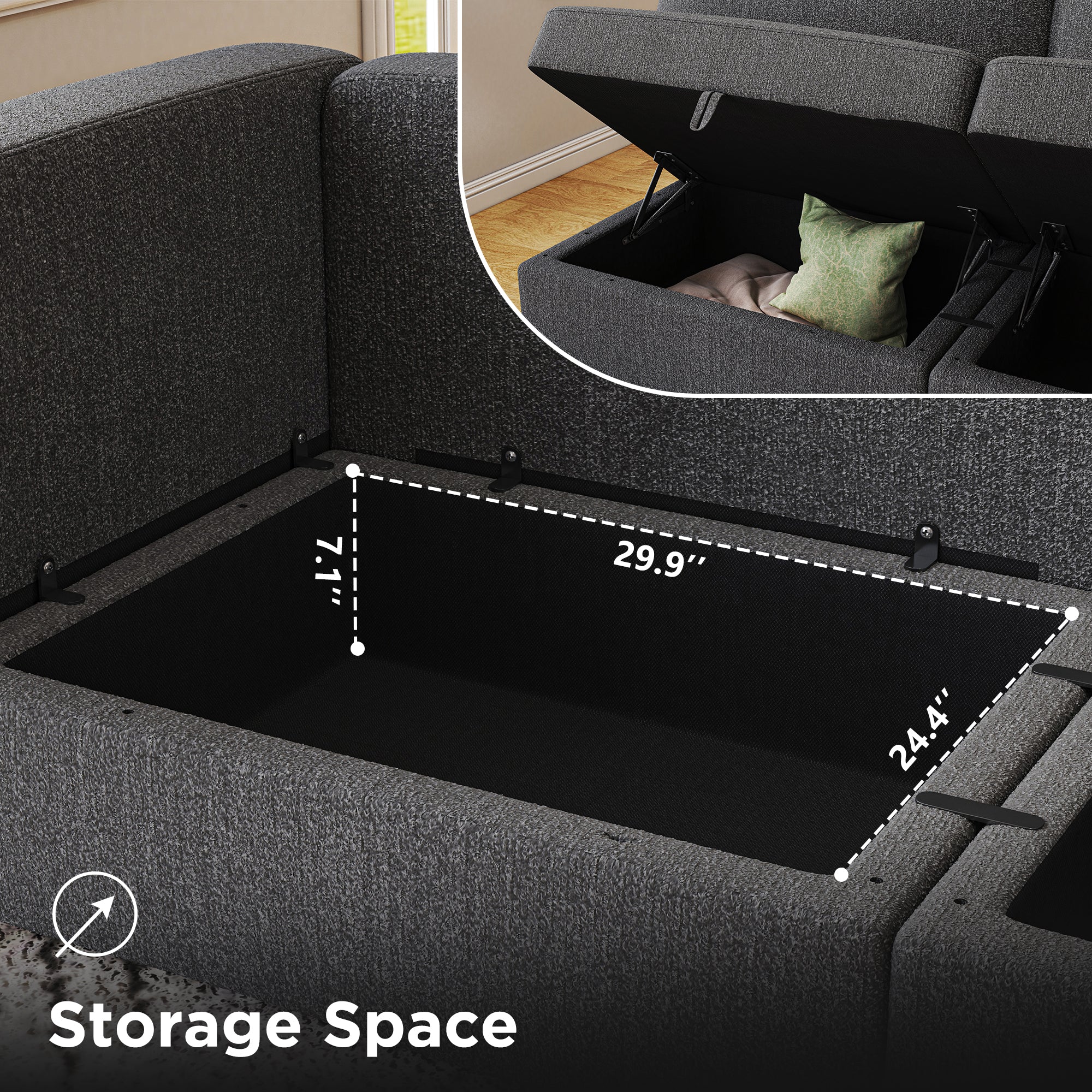 HONBAY U-Shaped 6-Seat Wider Modular Sofa with Storage Seat