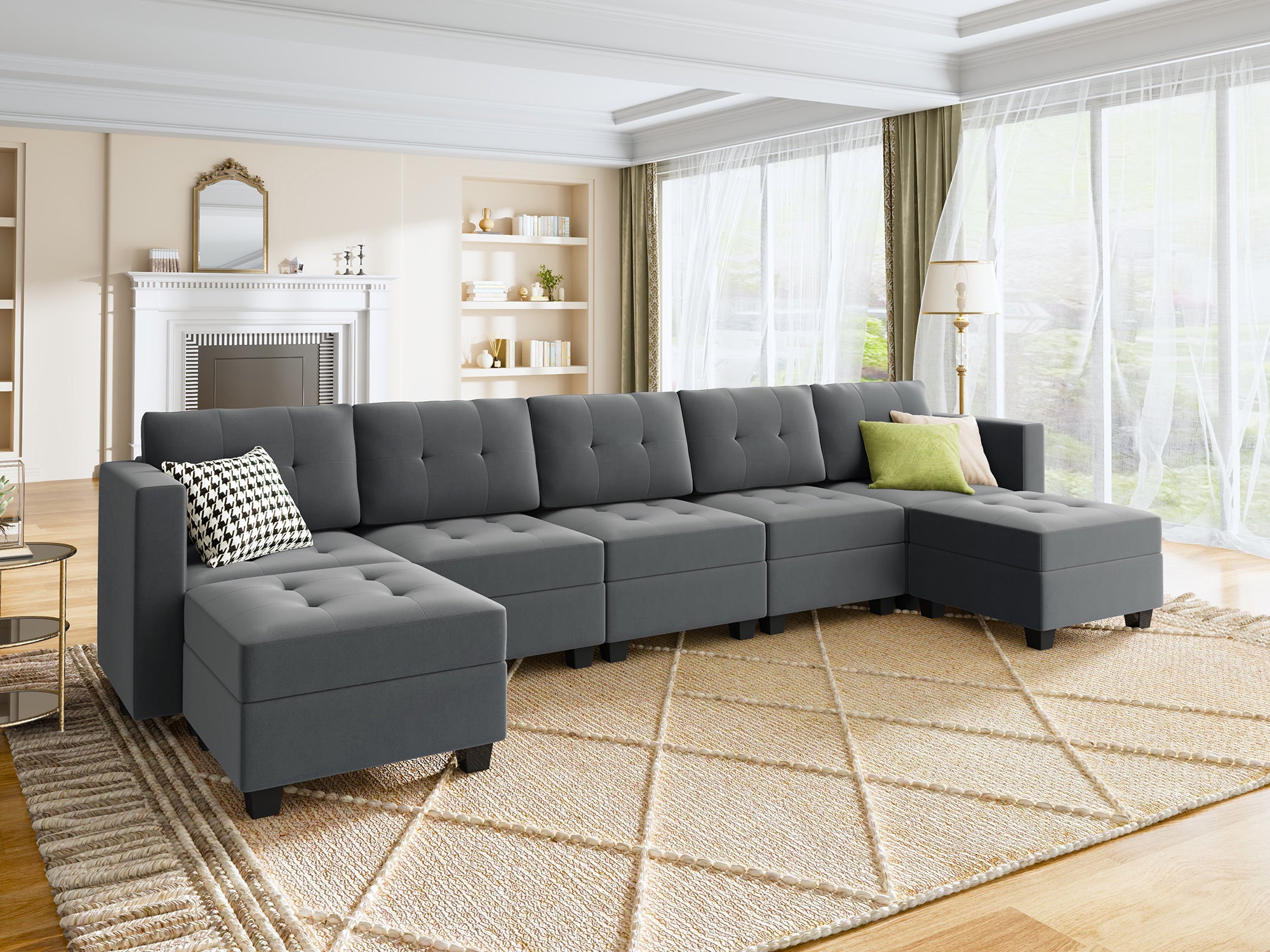 HONBAY 7-Piece Velvet Modular Sectional Sofa With Storage Seat