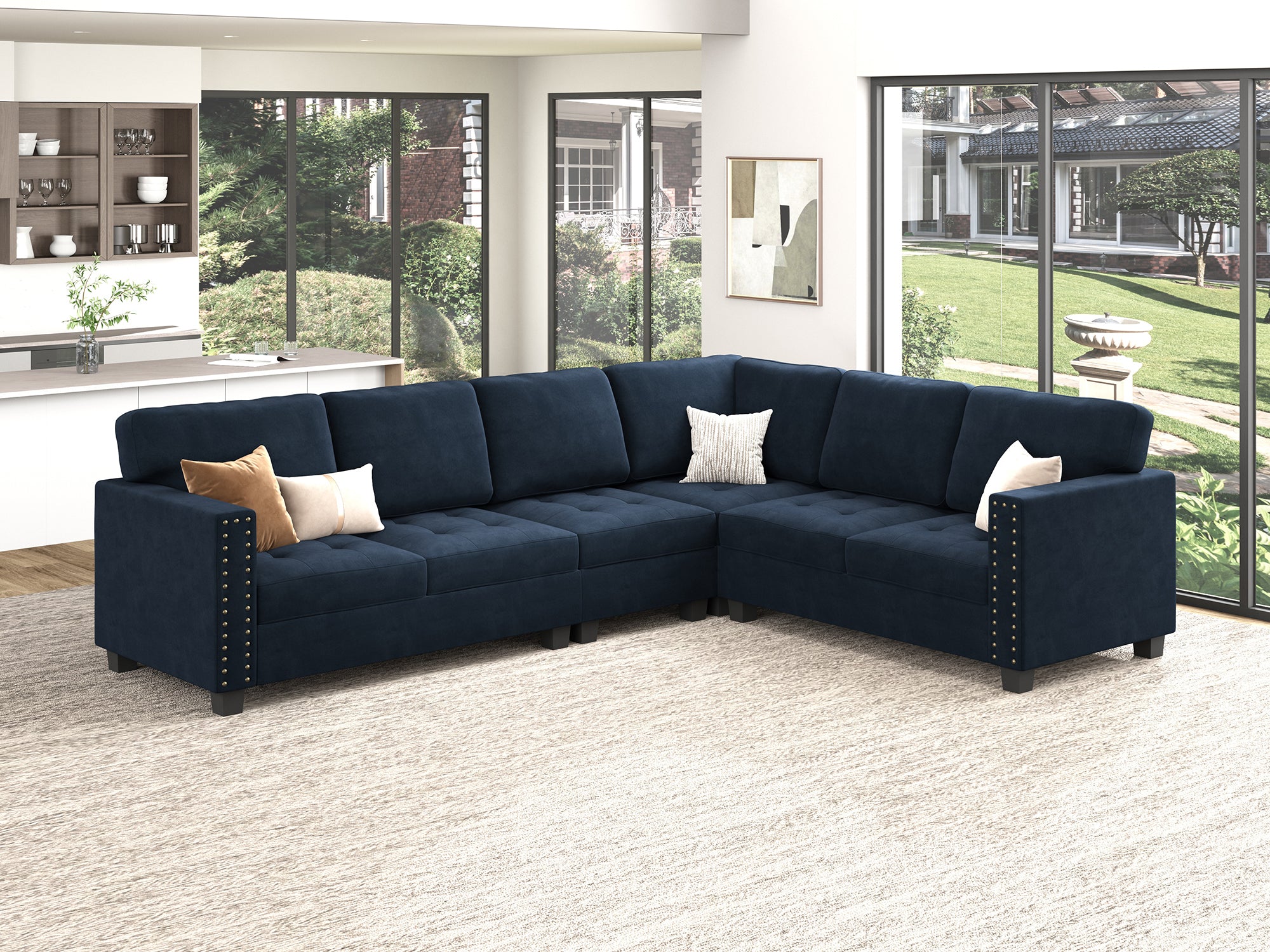 HONBAY 6 Piece Velvet Modular Sectional