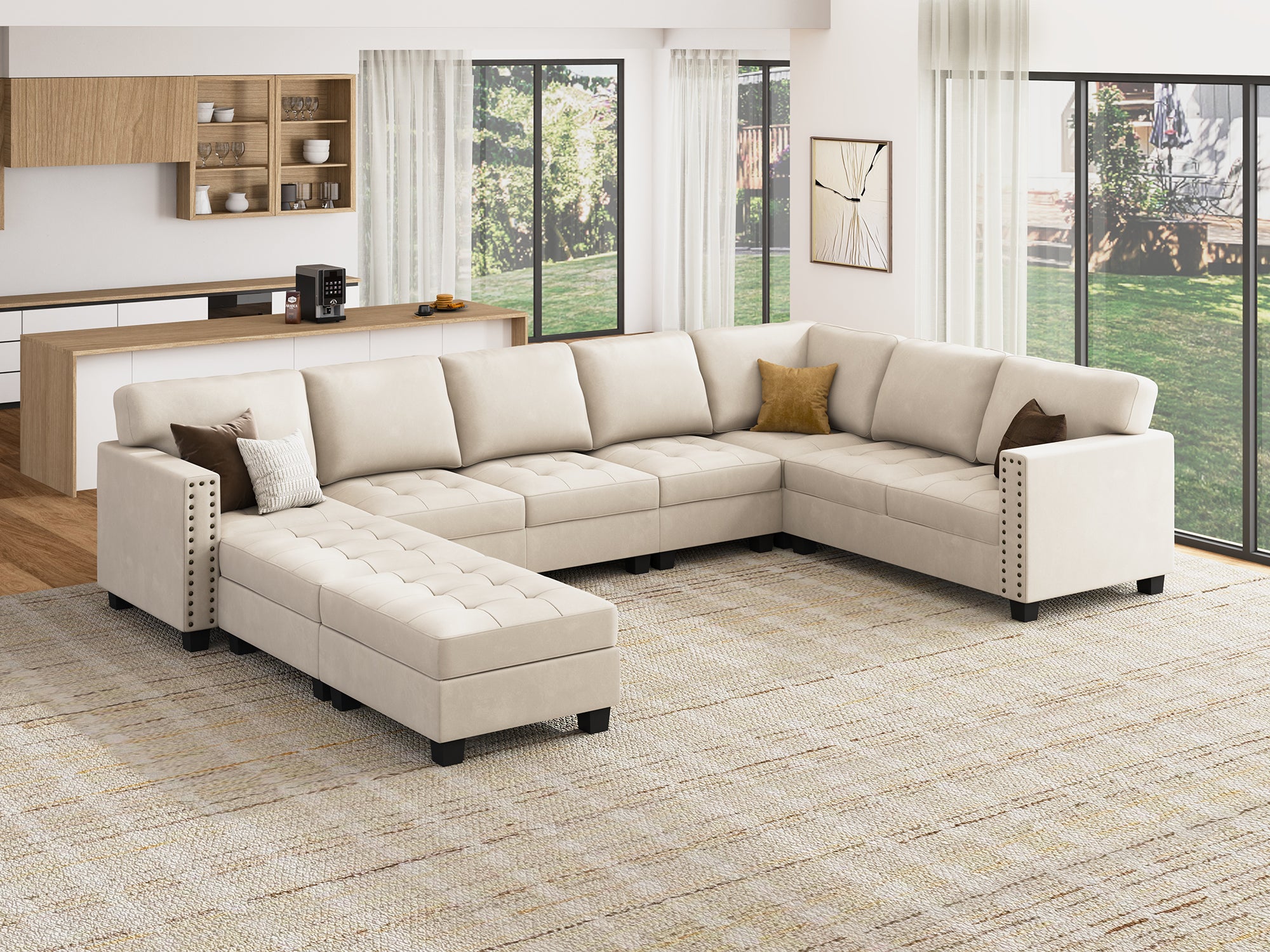 HONBAY 8-Piece Velvet Modular Sectional Sofa With Storage Ottoman