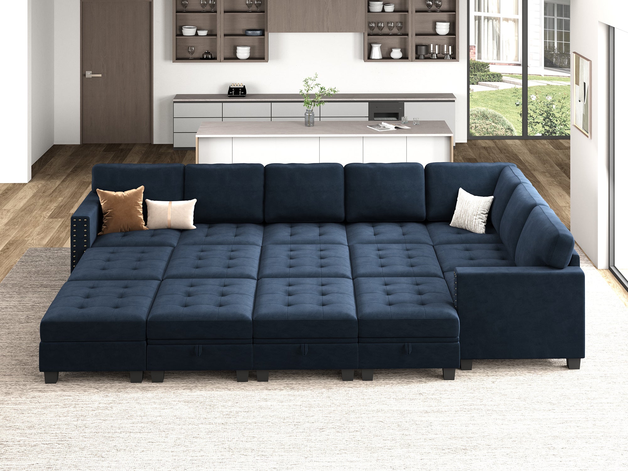 HONBAY 15-Piece Velvet Modular Sleeper Sectional With Storage Space