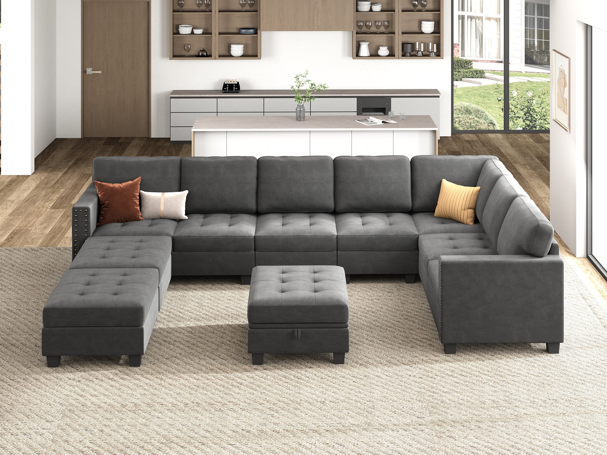 HONBAY 10-Piece Velvet Modular Sectional With Storage Ottoman